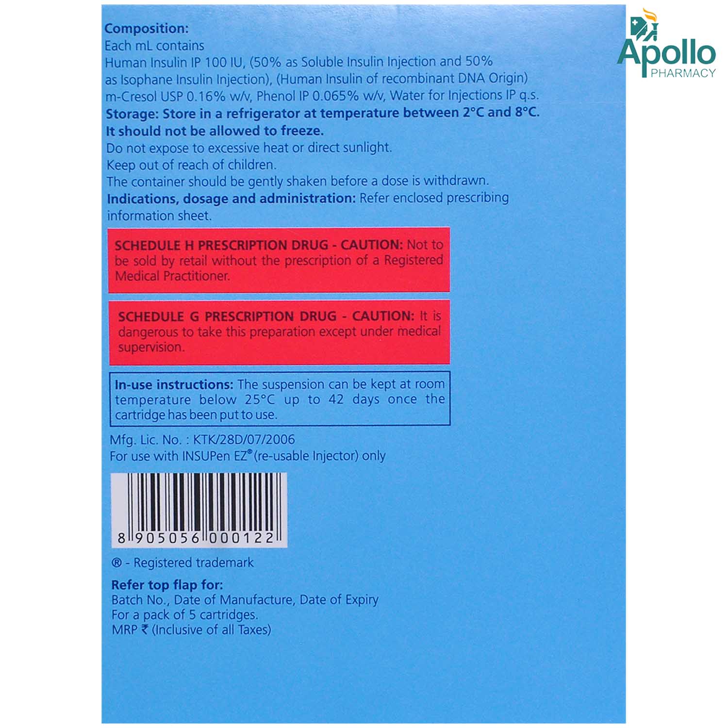 Insugen-50/50 100IU/ml Refil Injection 3 ml, Pack of 1 Injection Insugen-50/50 100IU/ml Refil Injection 3 ml, Pack of 1 Injection