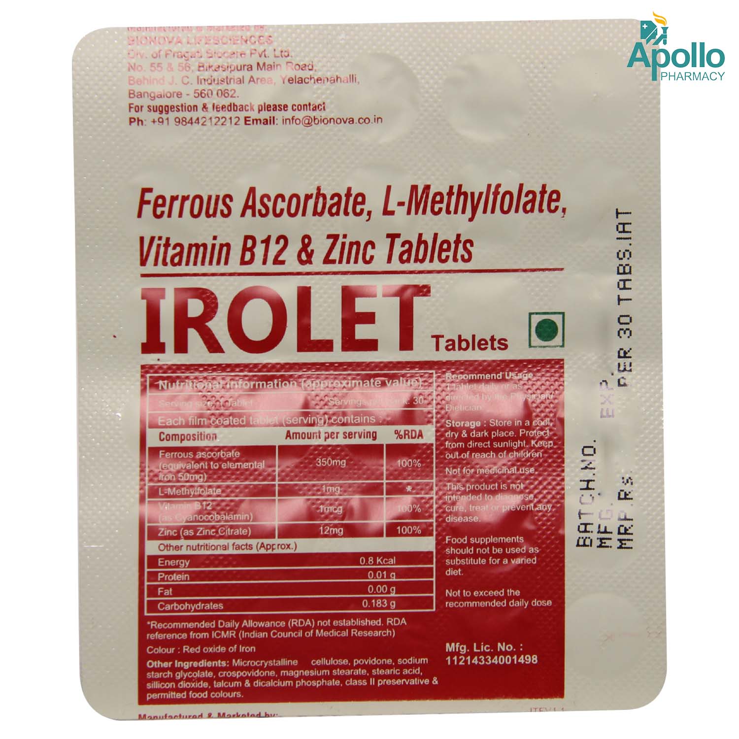 Irolet Tabltes 30's, Pack of 30 TABLETS Irolet Tabltes 30's, Pack of 30 TABLETS