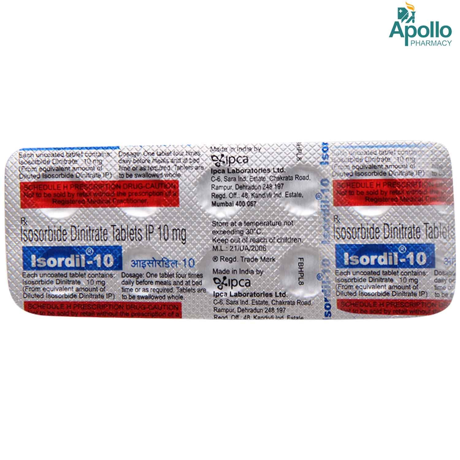 Isordil-10 Tablet 10's, Pack of 10 TABLETS Isordil-10 Tablet 10's, Pack of 10 TABLETS