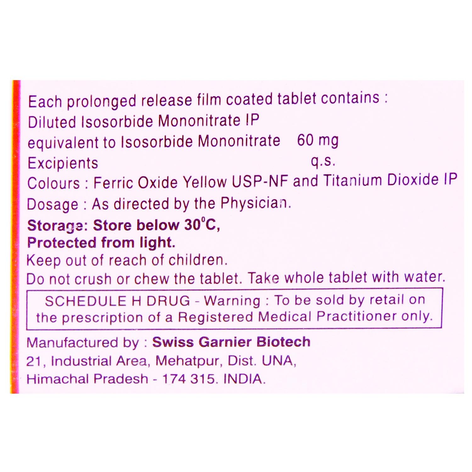 Isonorm 60 SR Tablet 10's, Pack of 10 TabletS Isonorm 60 SR Tablet 10's, Pack of 10 TabletS
