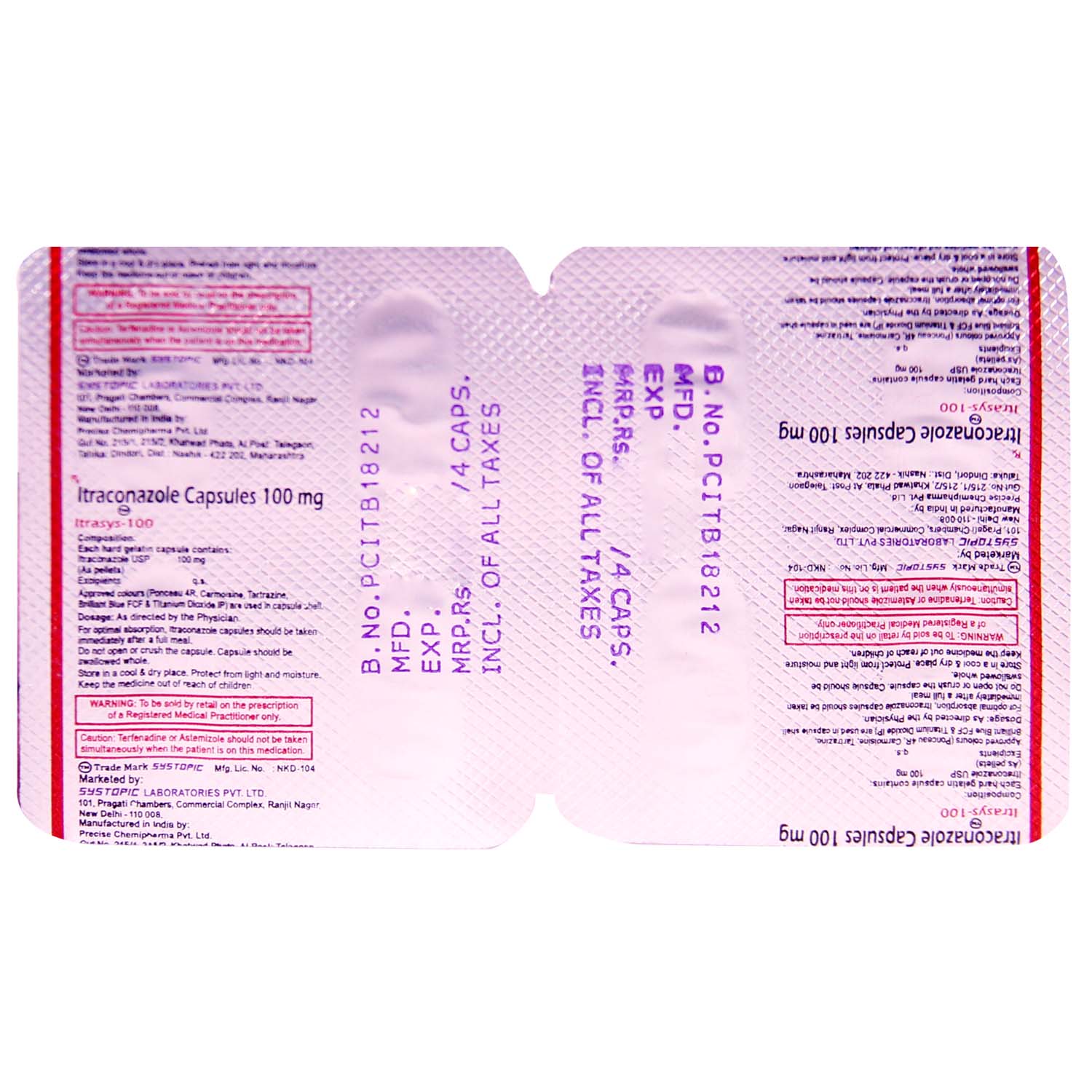 Itrasys 100 Capsule 4's, Pack of 4 CAPSULES Itrasys 100 Capsule 4's, Pack of 4 CAPSULES