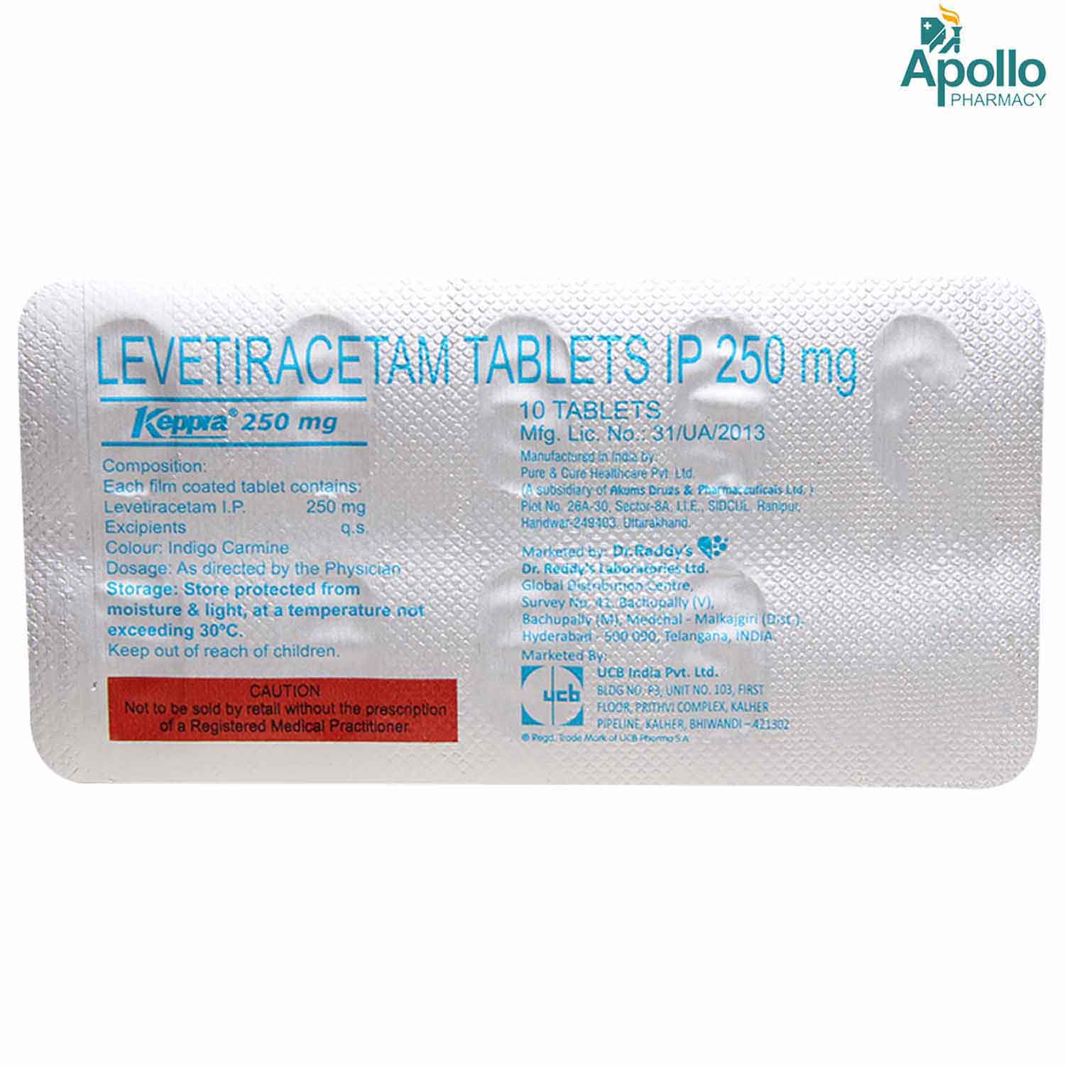 Keppra 250 mg Tablet 10's, Pack of 10 TABLETS Keppra 250 mg Tablet 10's, Pack of 10 TABLETS