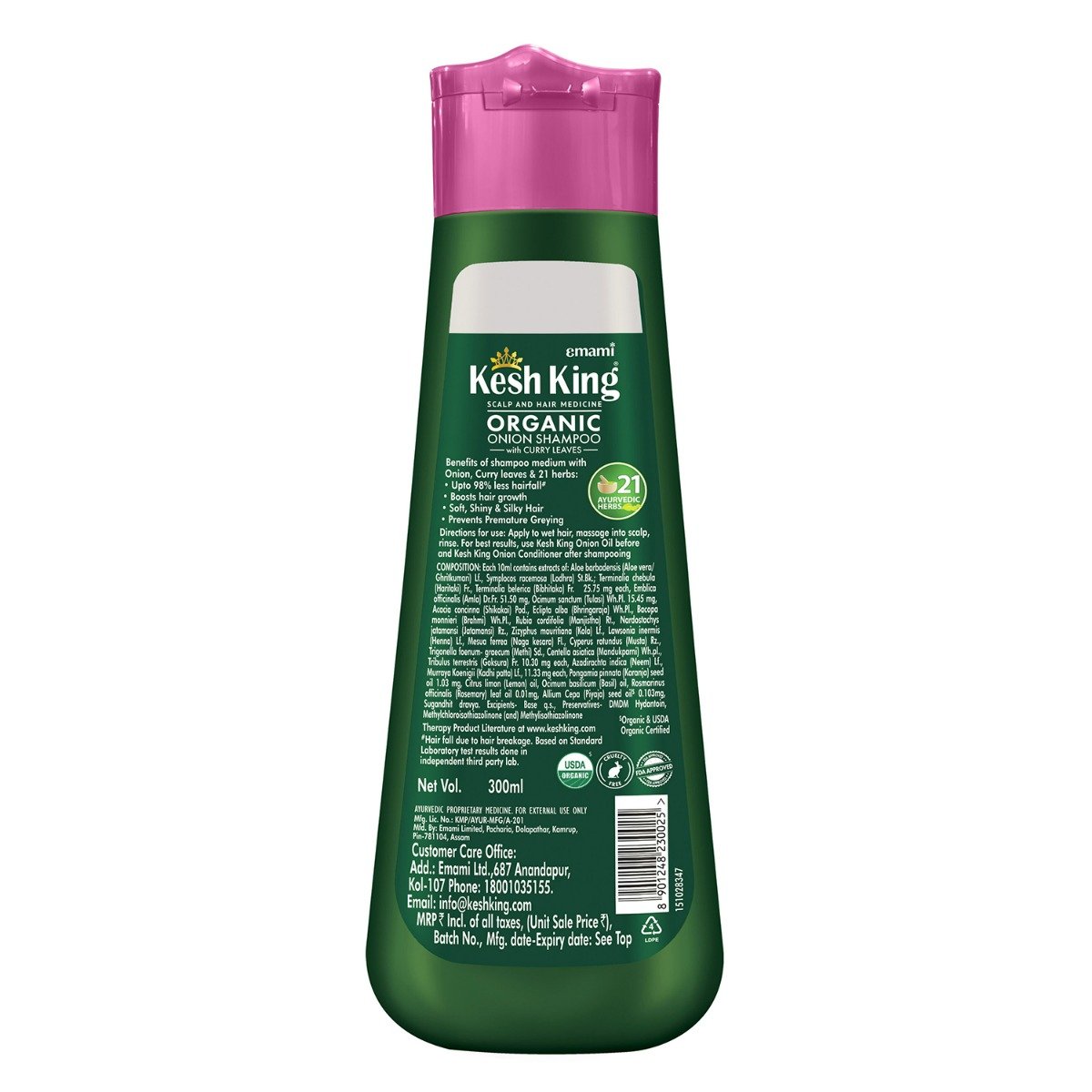 Kesh King Organic Onion Shampoo with Curry Leaves, 300 ml, Pack of 1 Kesh King Organic Onion Shampoo with Curry Leaves, 300 ml, Pack of 1
