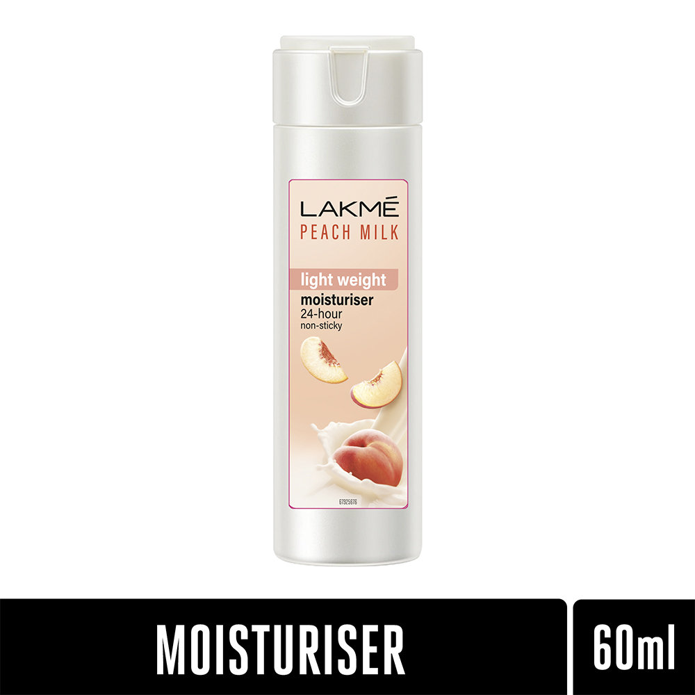 Lakme Peach Milk Moisturizer Body Lotion 60 ml | Peach Milk Extract, Vitamin C & E | Moisturises Skin For 24Hrs | Lightweight | Non Sticky | All Season Crème | For All Skin Type, Pack of 1 Lakme Peach Milk Moisturizer Body Lotion 60 ml | Peach Milk Extract, Vitamin C & E | Moisturises Skin For 24Hrs | Lightweight | Non Sticky | All Season Crème | For All Skin Type, Pack of 1