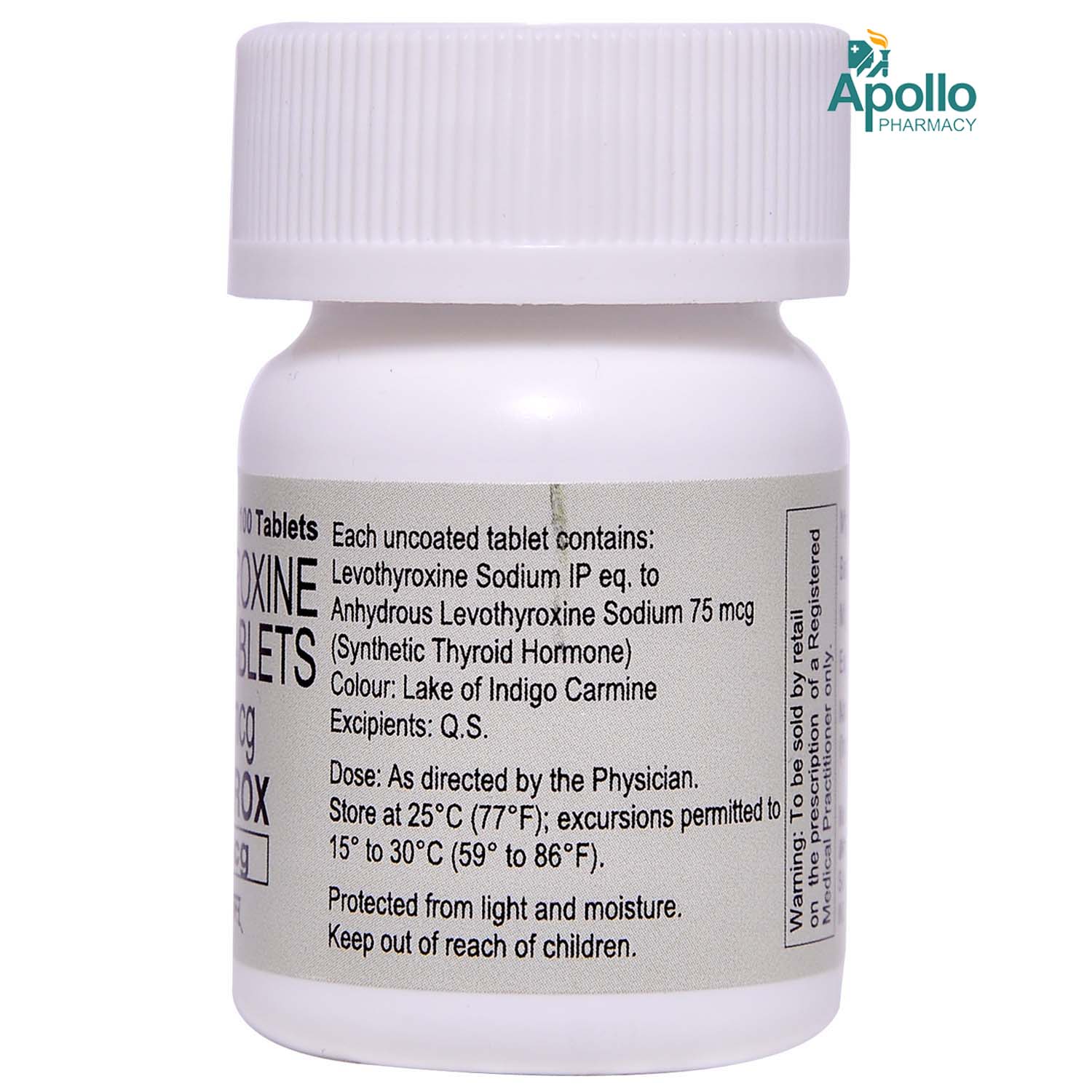 Lethyrox 75 mcg Tablet 100's, Pack of 1 TABLET Lethyrox 75 mcg Tablet 100's, Pack of 1 TABLET