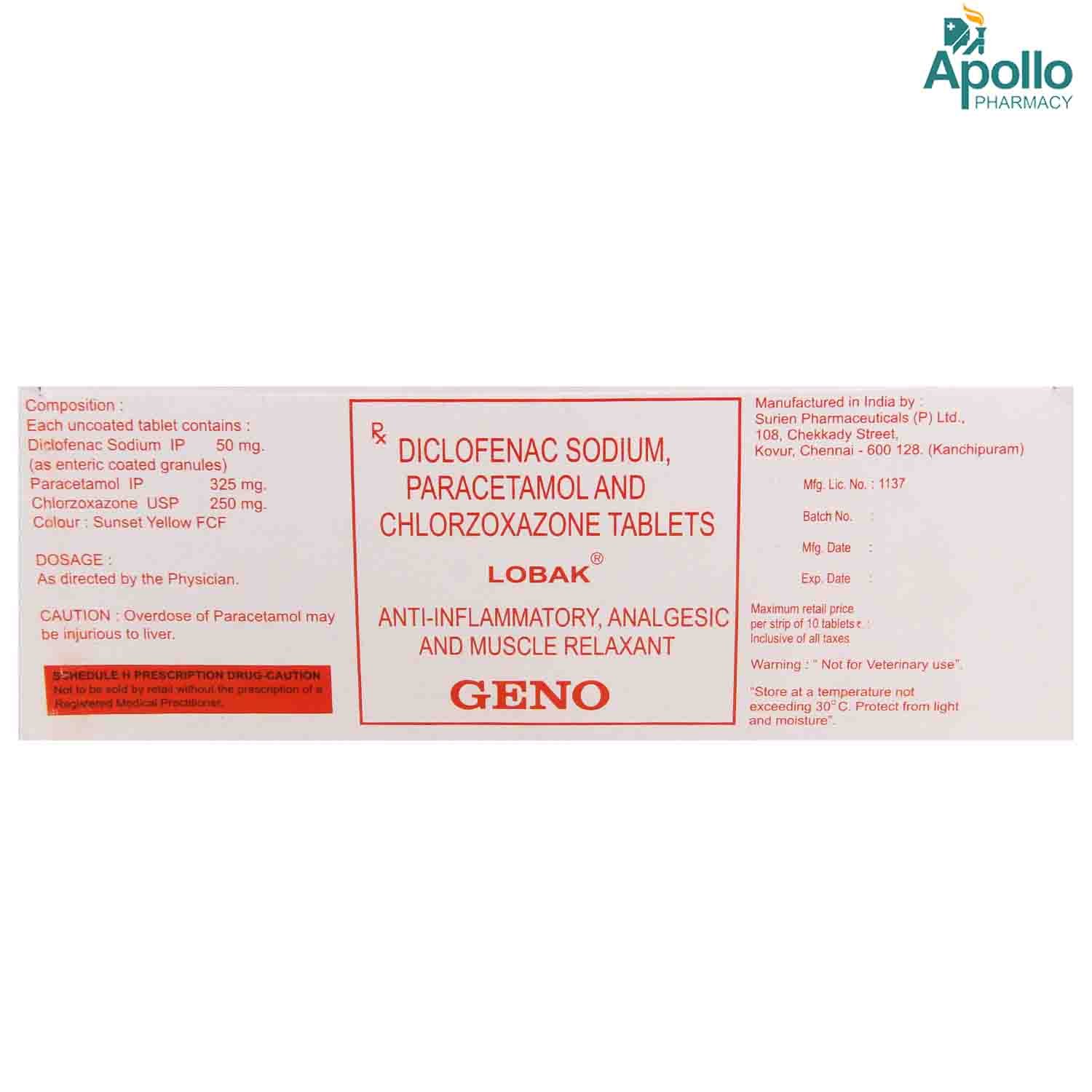 Lobak Tablet 10's, Pack of 10 TABLETS Lobak Tablet 10's, Pack of 10 TABLETS