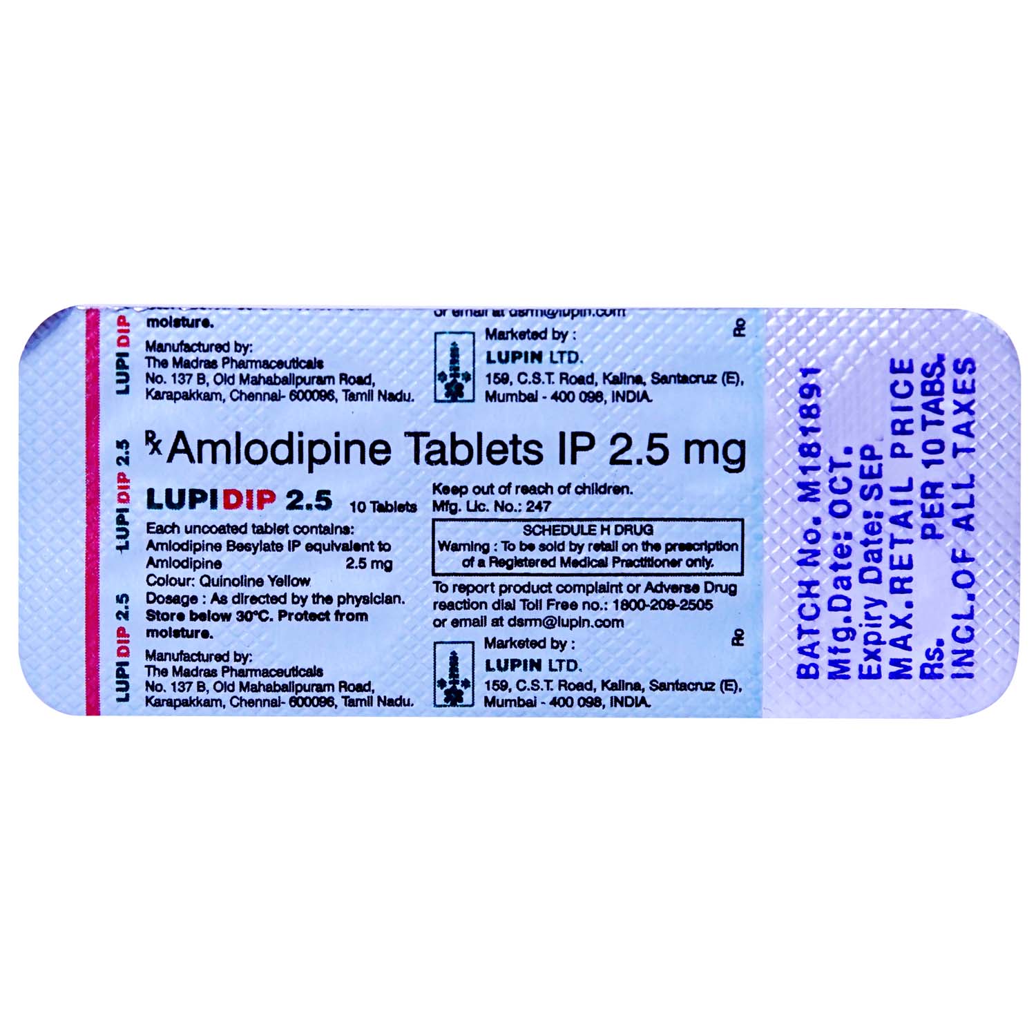 LUPIDIP 2.5MG TABLET, Pack of 10 TABLETS LUPIDIP 2.5MG TABLET, Pack of 10 TABLETS