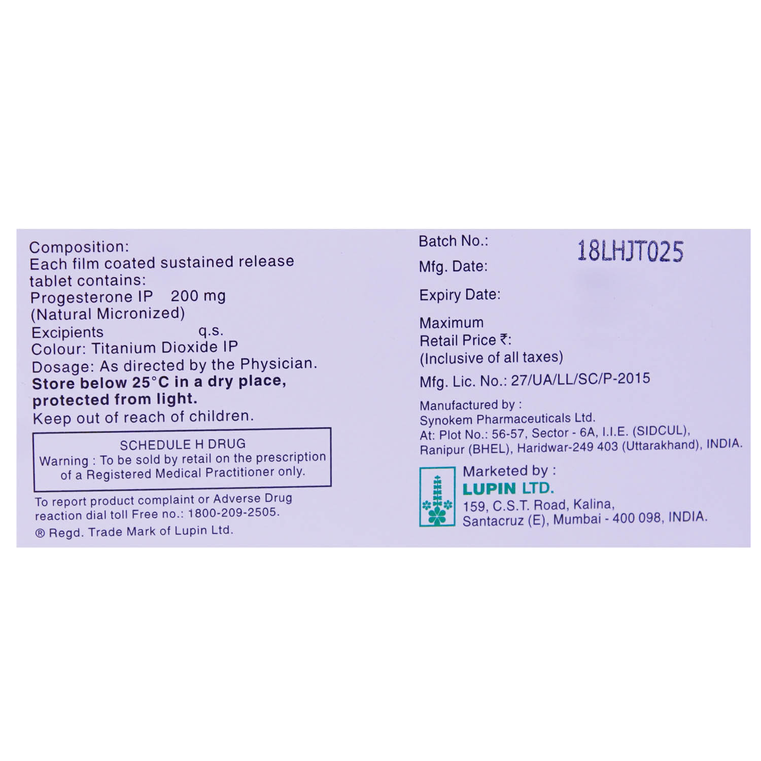 Lupigest SR 200 Tablet 10's, Pack of 10 TABLETS Lupigest SR 200 Tablet 10's, Pack of 10 TABLETS