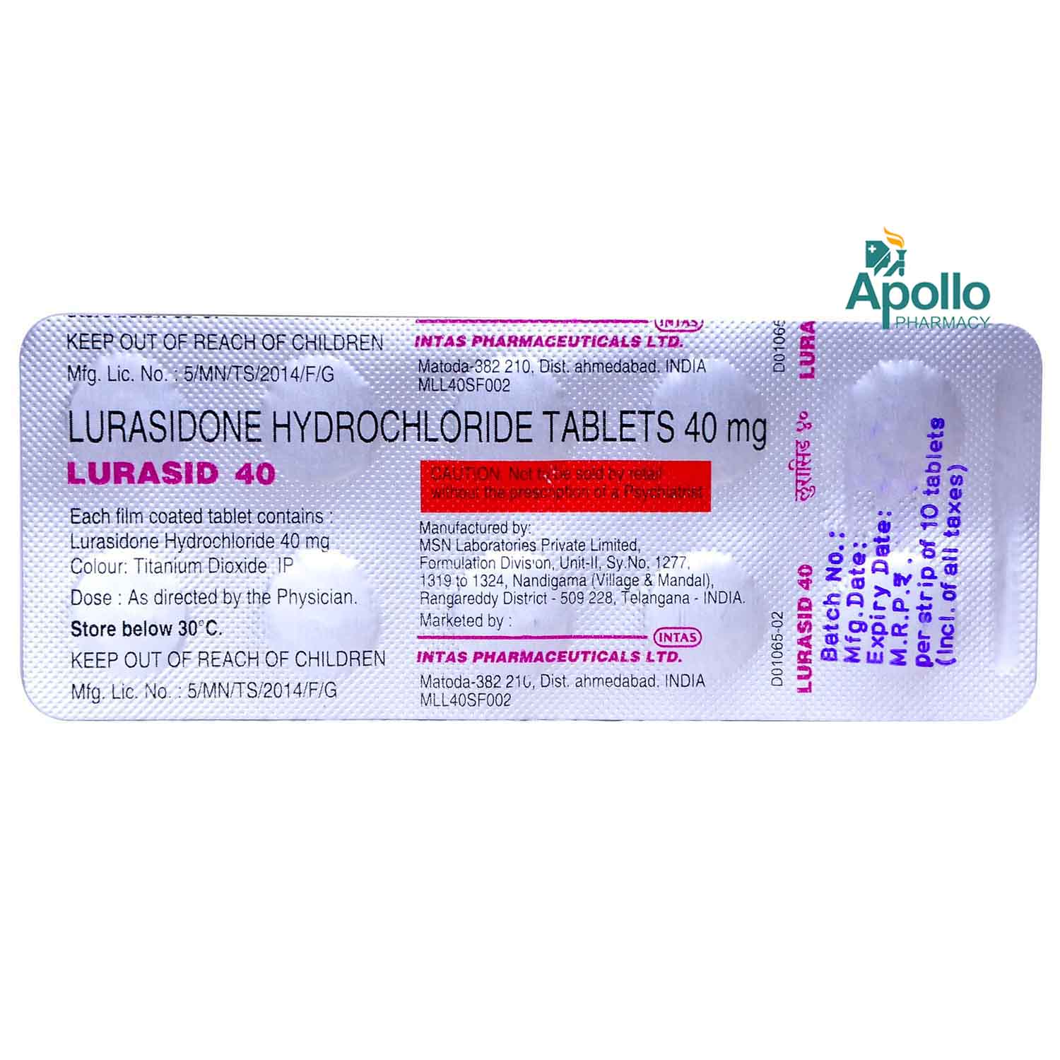 Lurasid 40 Tablet 10's, Pack of 10 TABLETS Lurasid 40 Tablet 10's, Pack of 10 TABLETS