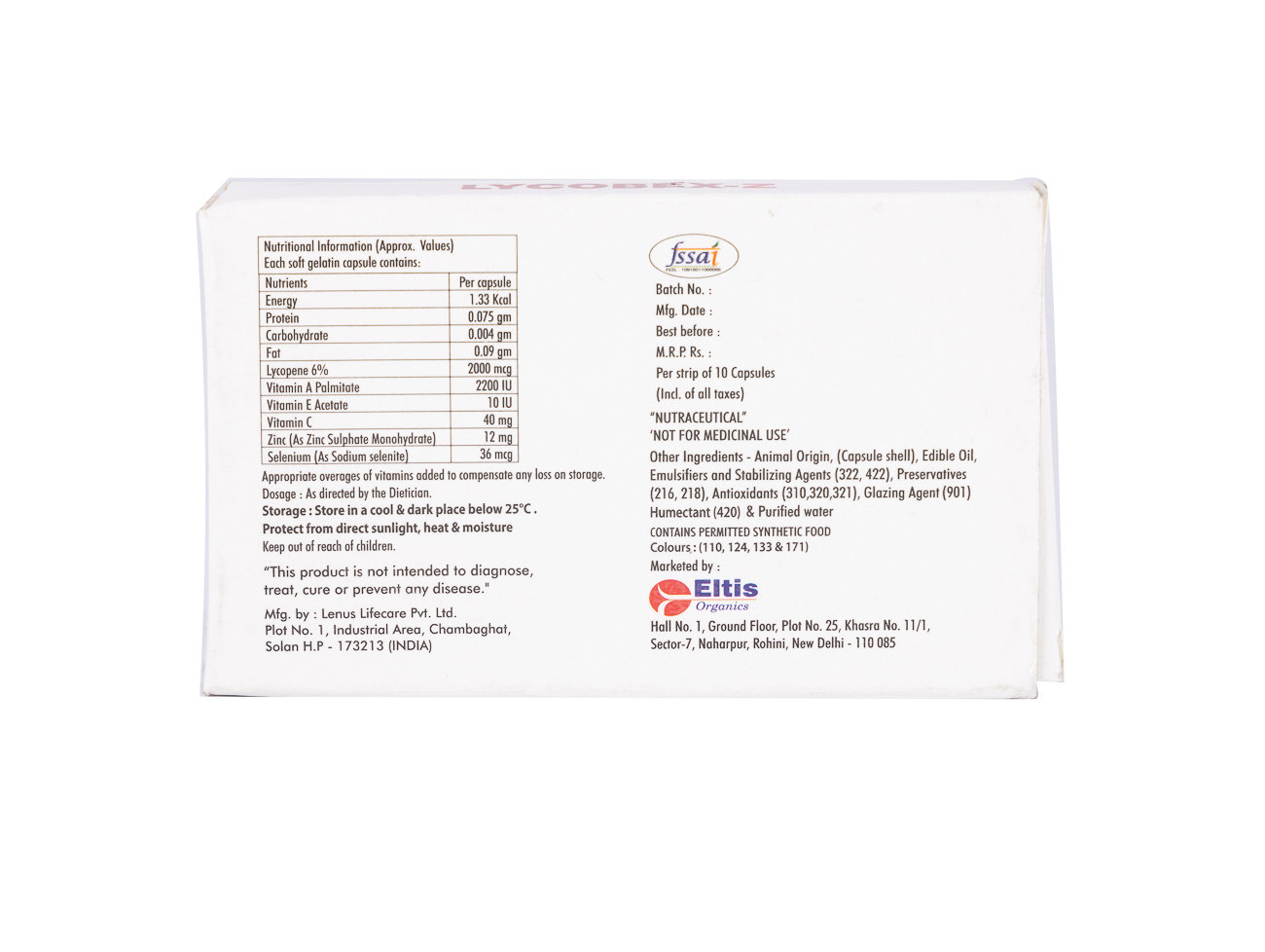 LYCOBEX Z CAPSULE 10'S , Pack of 10 CapsuleS LYCOBEX Z CAPSULE 10'S , Pack of 10 CapsuleS