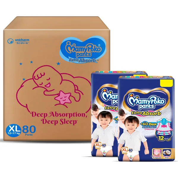 MamyPoko Extra Absorb Diaper Pants XL, 80 Count, Pack of 1