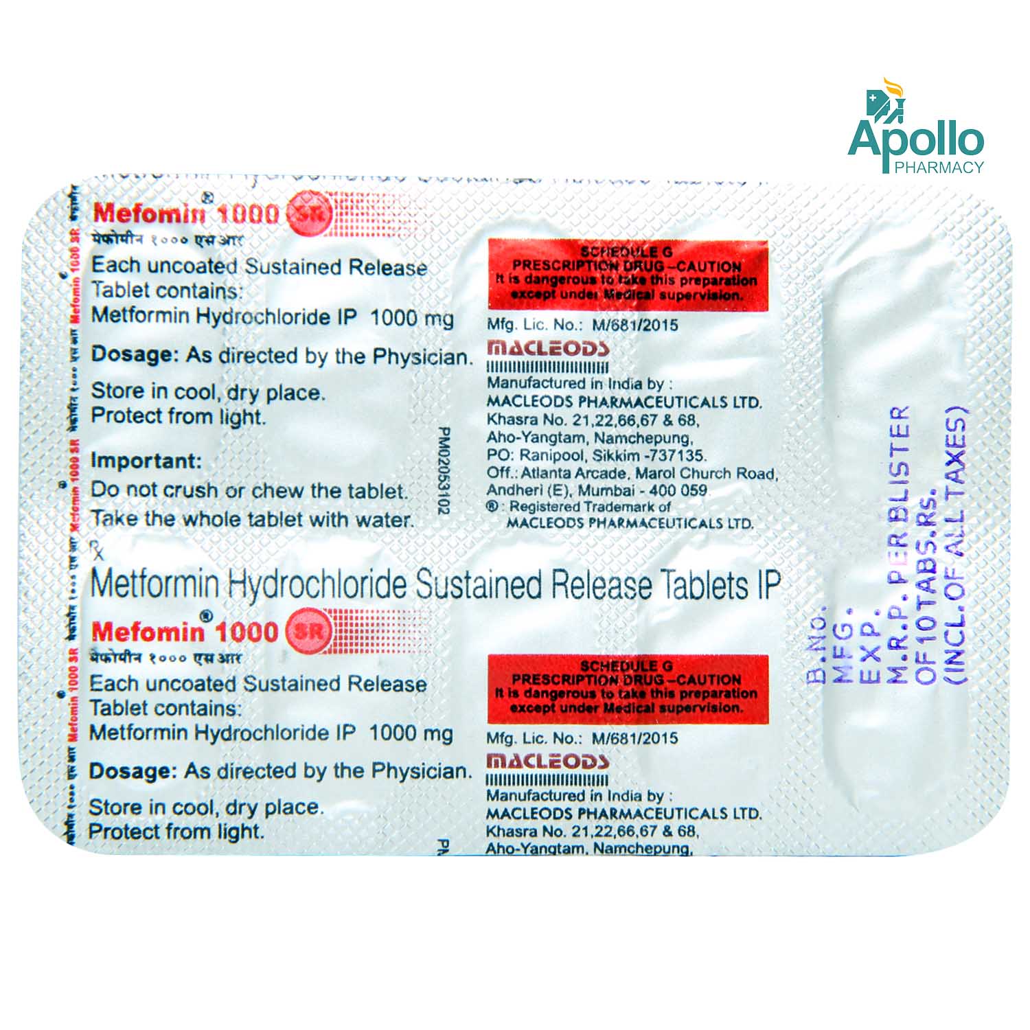 Mefomin 1000 SR Tablet 10's, Pack of 10 TABLETS Mefomin 1000 SR Tablet 10's, Pack of 10 TABLETS