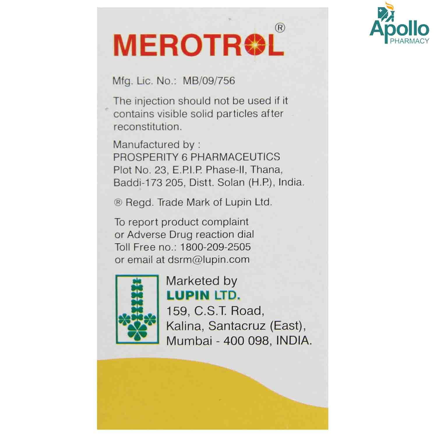 MEROTROL 500MG INJECTION, Pack of 1 INJECTION MEROTROL 500MG INJECTION, Pack of 1 INJECTION