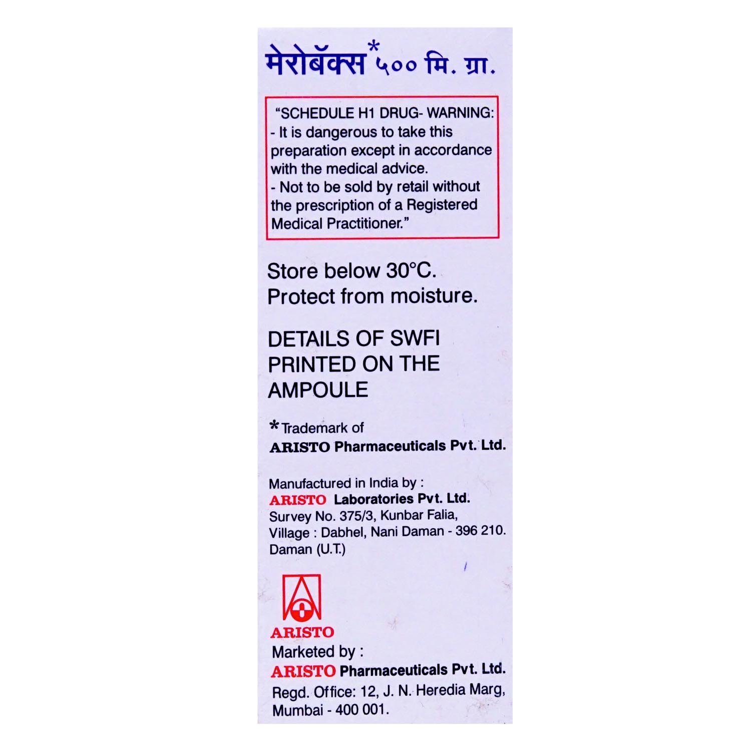 MEROBAX 500MG INJECTION, Pack of 1 INJECTION MEROBAX 500MG INJECTION, Pack of 1 INJECTION