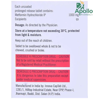 METFORM SR 1GM TABLETS 10'S , Pack of 10 TabletS