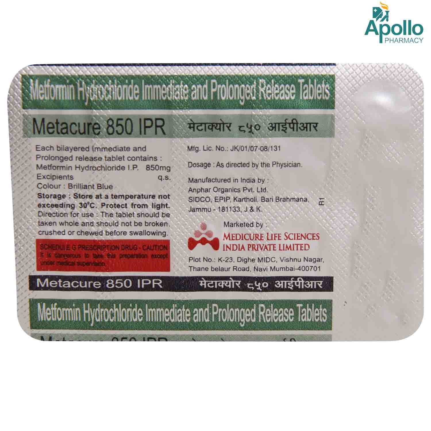 Metacure 850 IPR Tablet 10's, Pack of 10 TABLETS Metacure 850 IPR Tablet 10's, Pack of 10 TABLETS