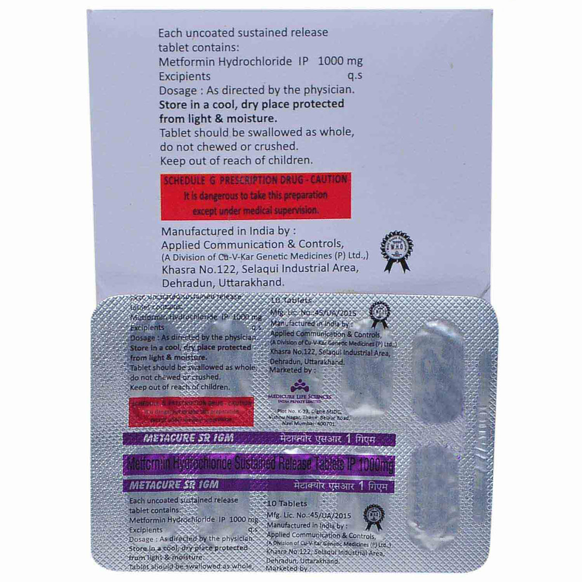 METACURE SR 1GM TABLET 10'S , Pack of 10 TABLETS METACURE SR 1GM TABLET 10'S , Pack of 10 TABLETS