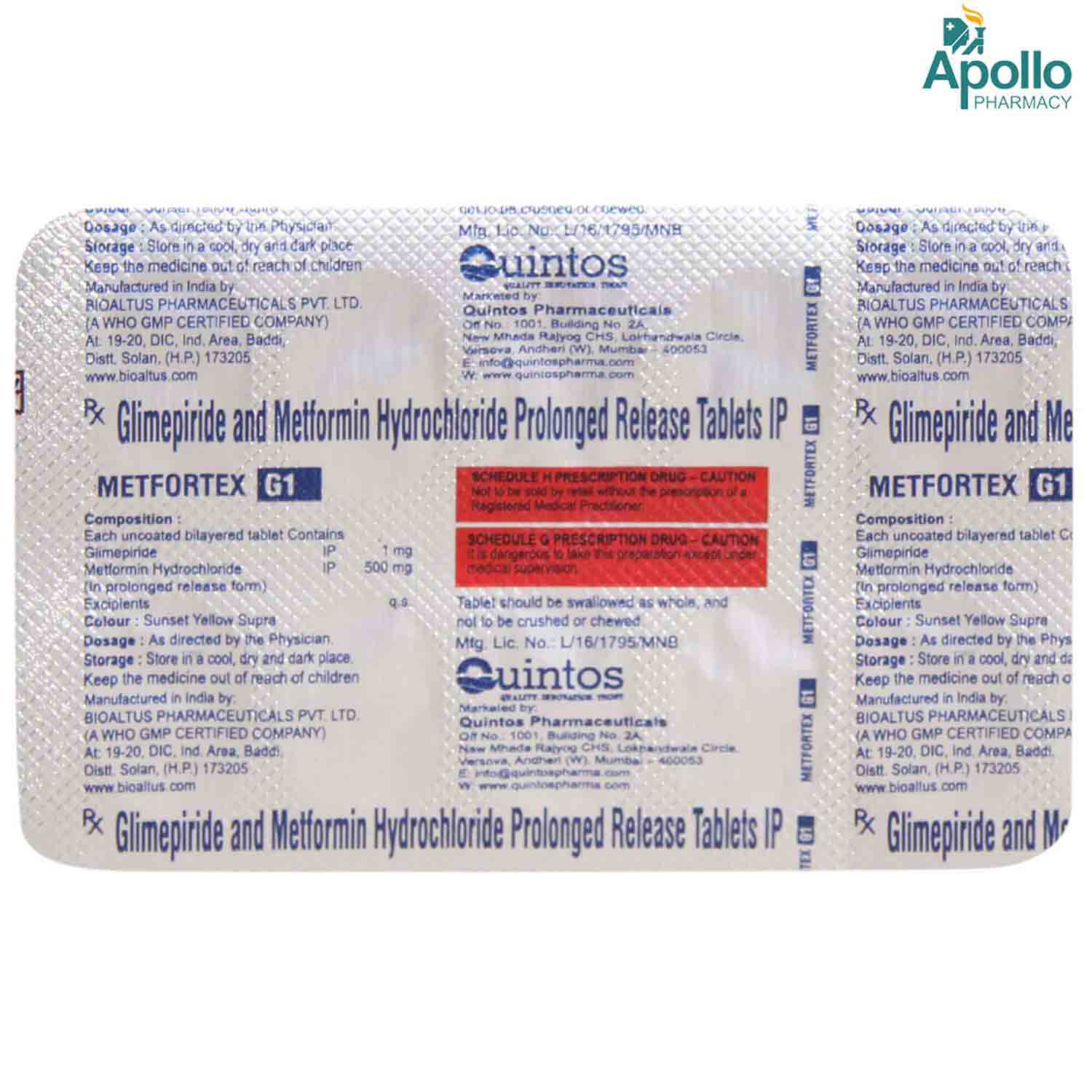 Metfortex G 1/500mg Tablet 10s, Pack of 10 TABLETS Metfortex G 1/500mg Tablet 10s, Pack of 10 TABLETS