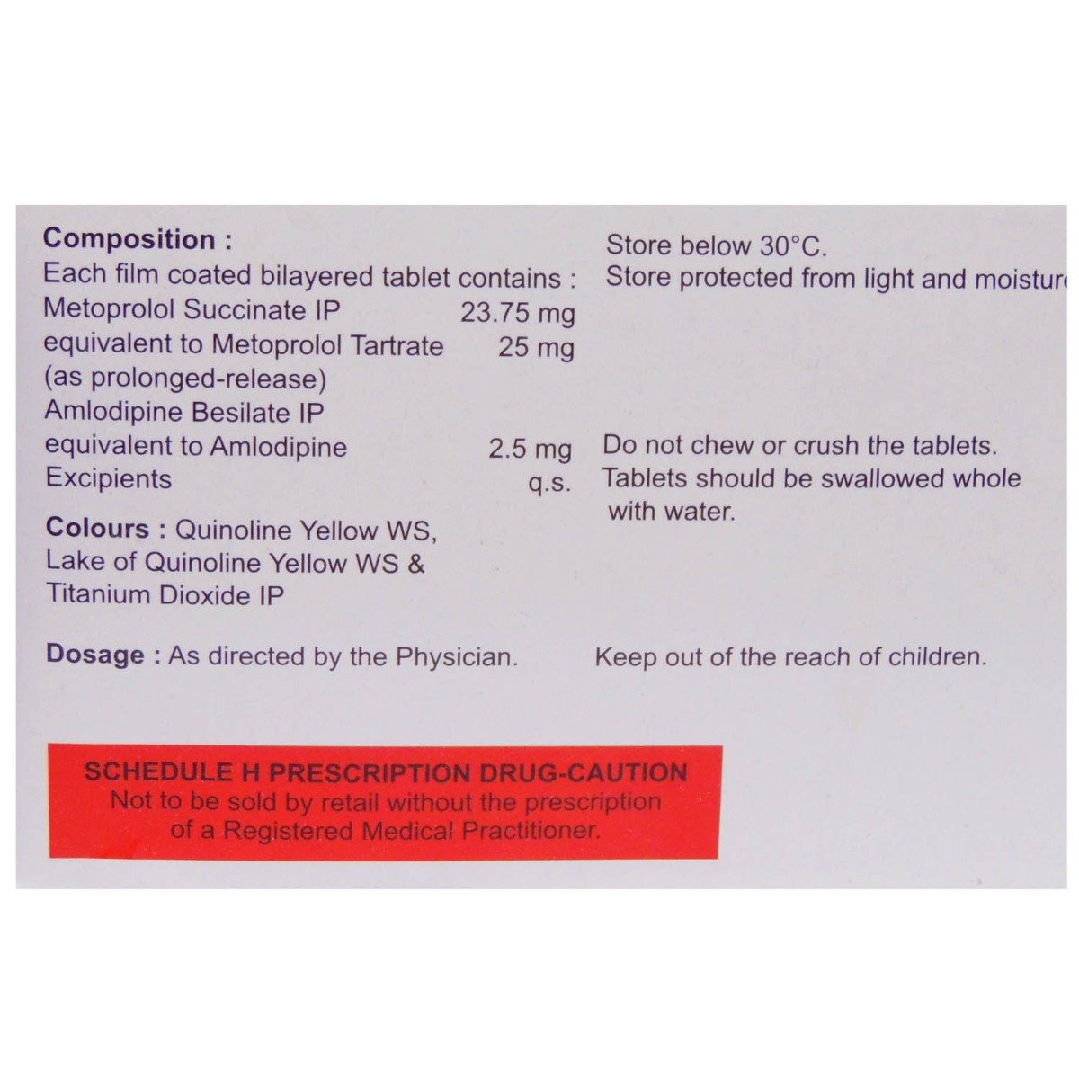 Met XL AM 25/2.5 Tablet 20's, Pack of 20 TABLETS Met XL AM 25/2.5 Tablet 20's, Pack of 20 TABLETS