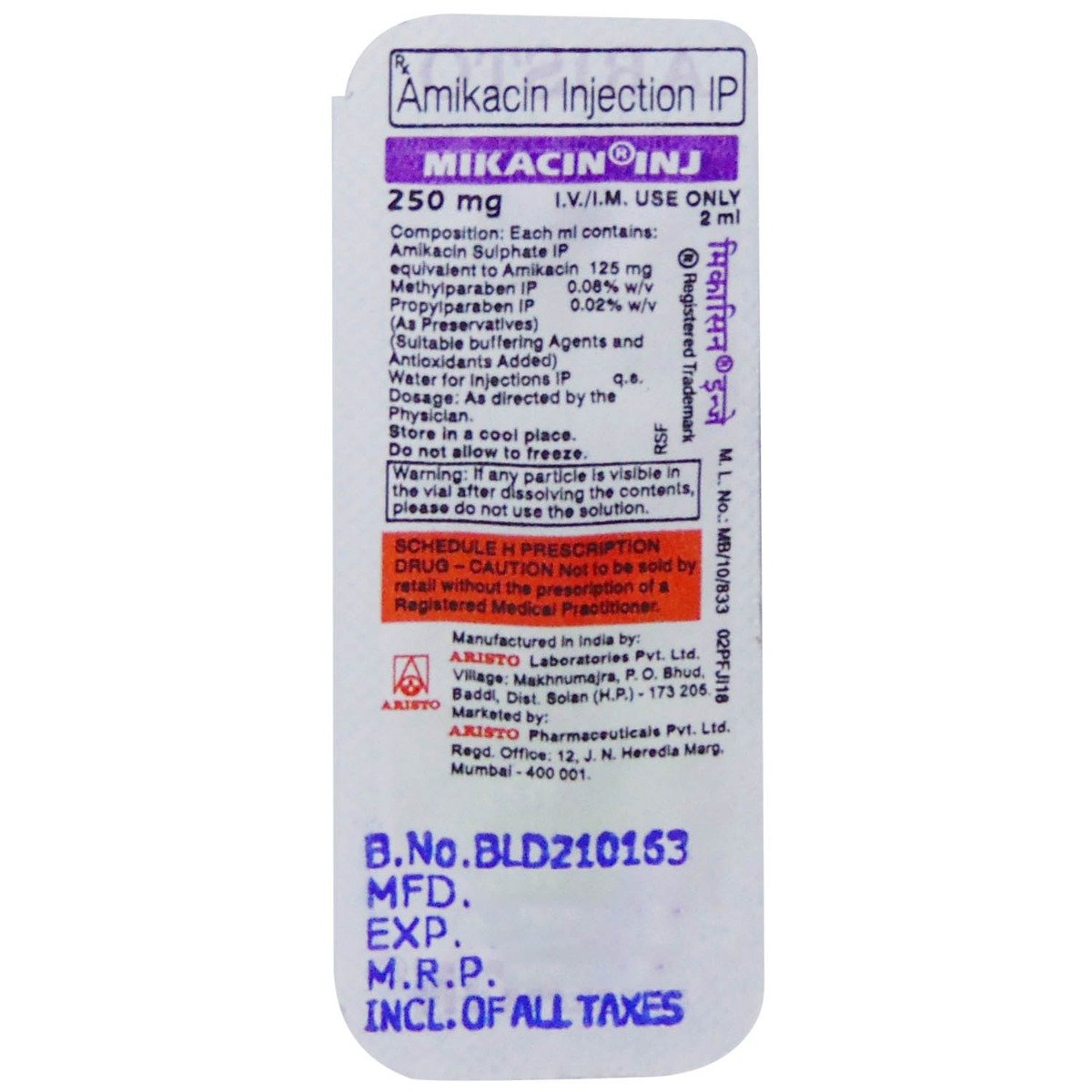 Mikacin 250 Injection 2 ml, Pack of 1 Injection Mikacin 250 Injection 2 ml, Pack of 1 Injection