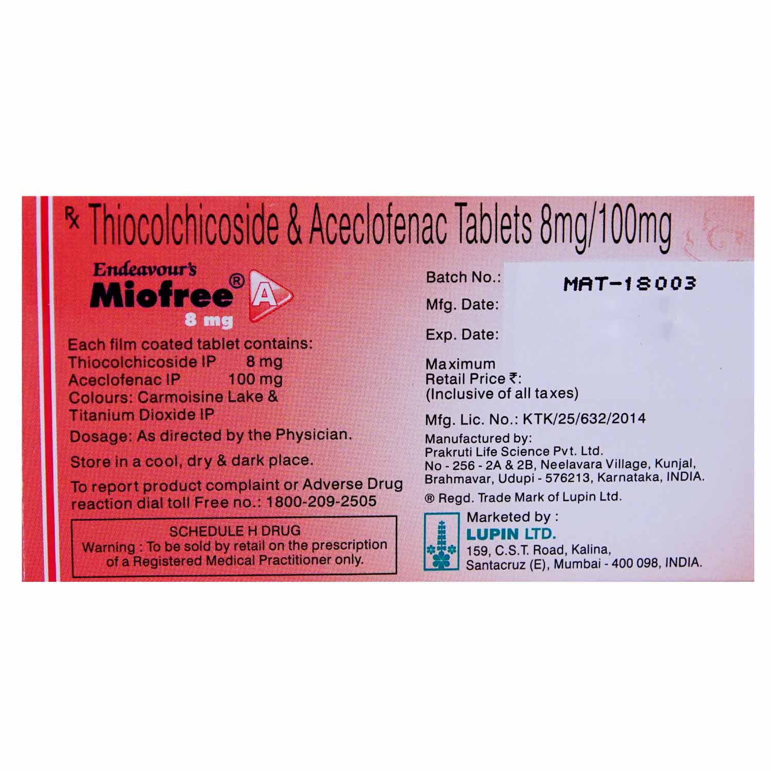 Miofree A 8 mg Tablet 10's, Pack of 10 Miofree A 8 mg Tablet 10's, Pack of 10