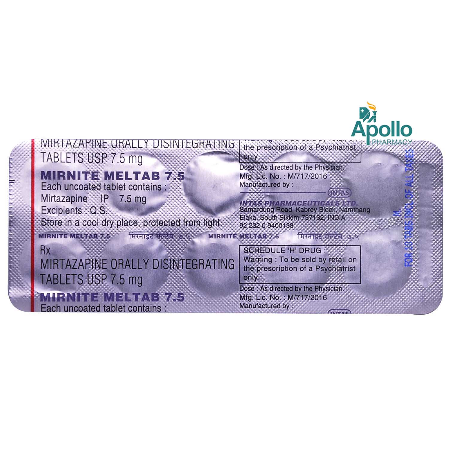 Mirnite Meltab 7.5 Tablet 10's, Pack of 10 TABLETS Mirnite Meltab 7.5 Tablet 10's, Pack of 10 TABLETS