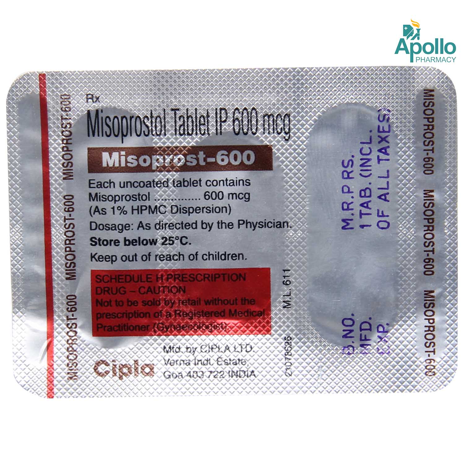 MISOPROST 600MCG TABLET, Pack of 1 TABLET MISOPROST 600MCG TABLET, Pack of 1 TABLET