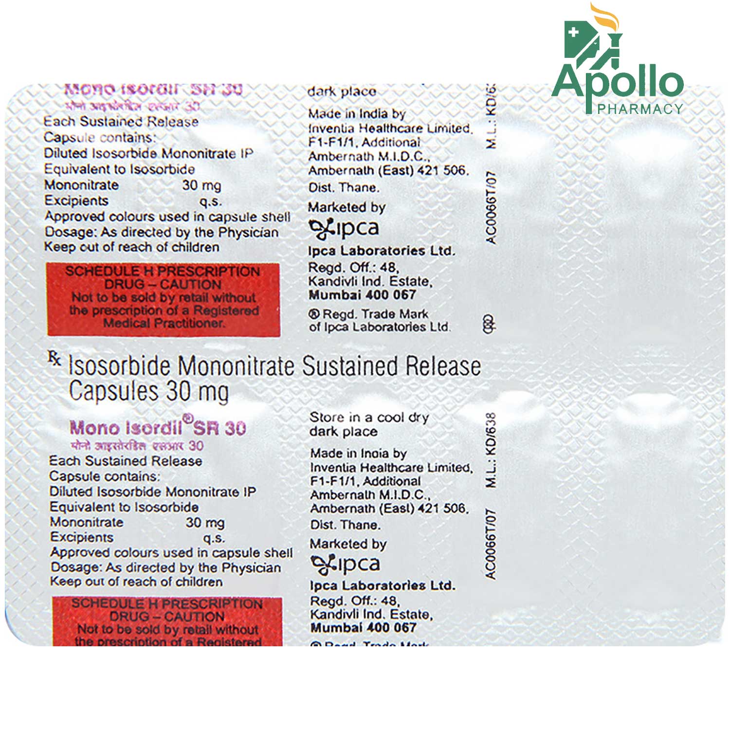 Mono Isordil SR 30 mg Capsule 10's, Pack of 10 CapsuleS Mono Isordil SR 30 mg Capsule 10's, Pack of 10 CapsuleS