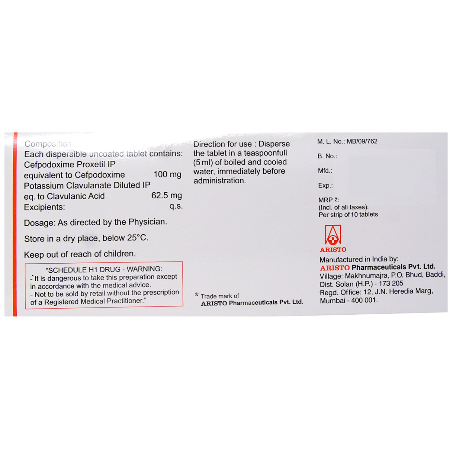 Monocef-O CV DT Tablet 10's, Pack of 10 TabletS Monocef-O CV DT Tablet 10's, Pack of 10 TabletS