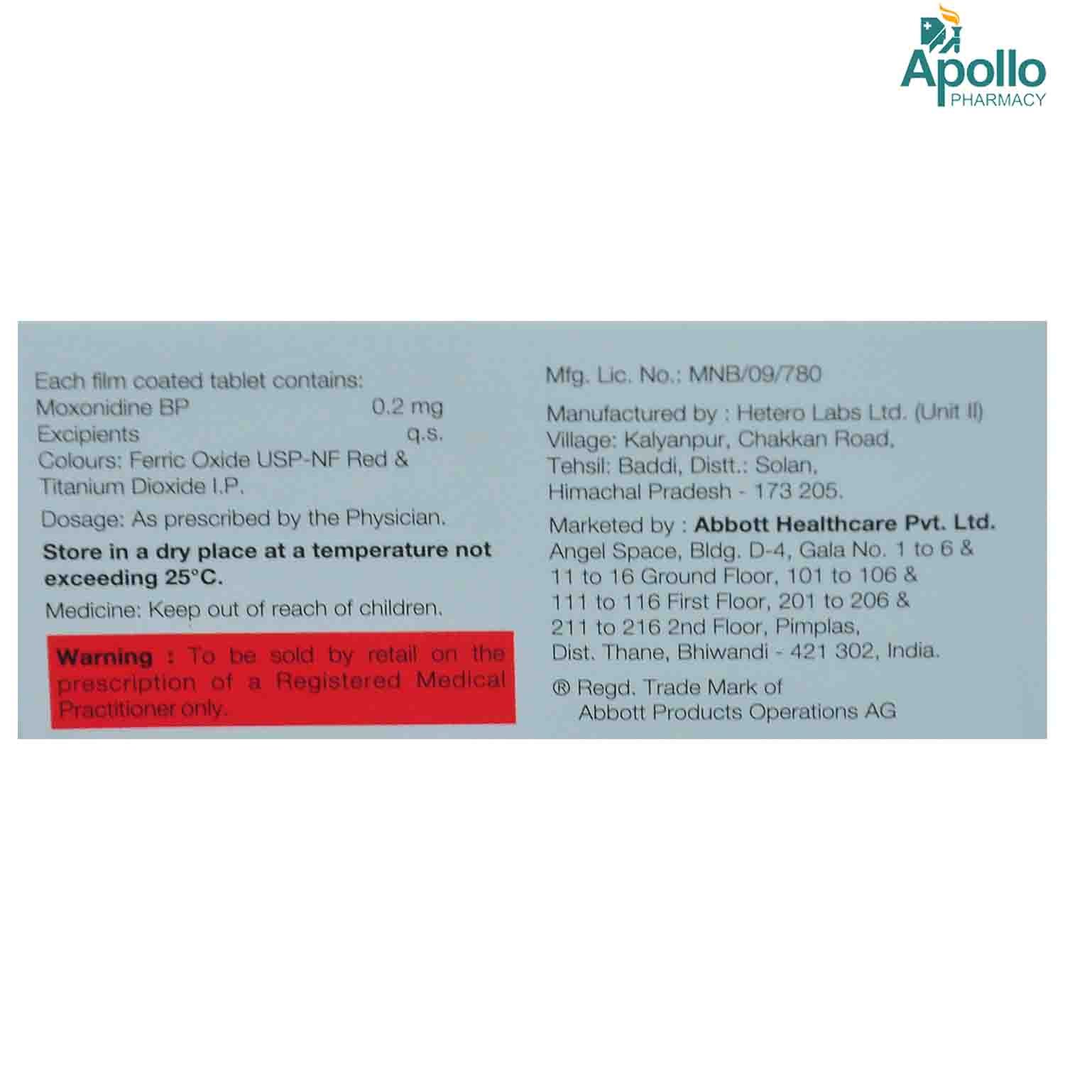 Moxon 0.2 Tablet 10's, Pack of 10 TabletS Moxon 0.2 Tablet 10's, Pack of 10 TabletS