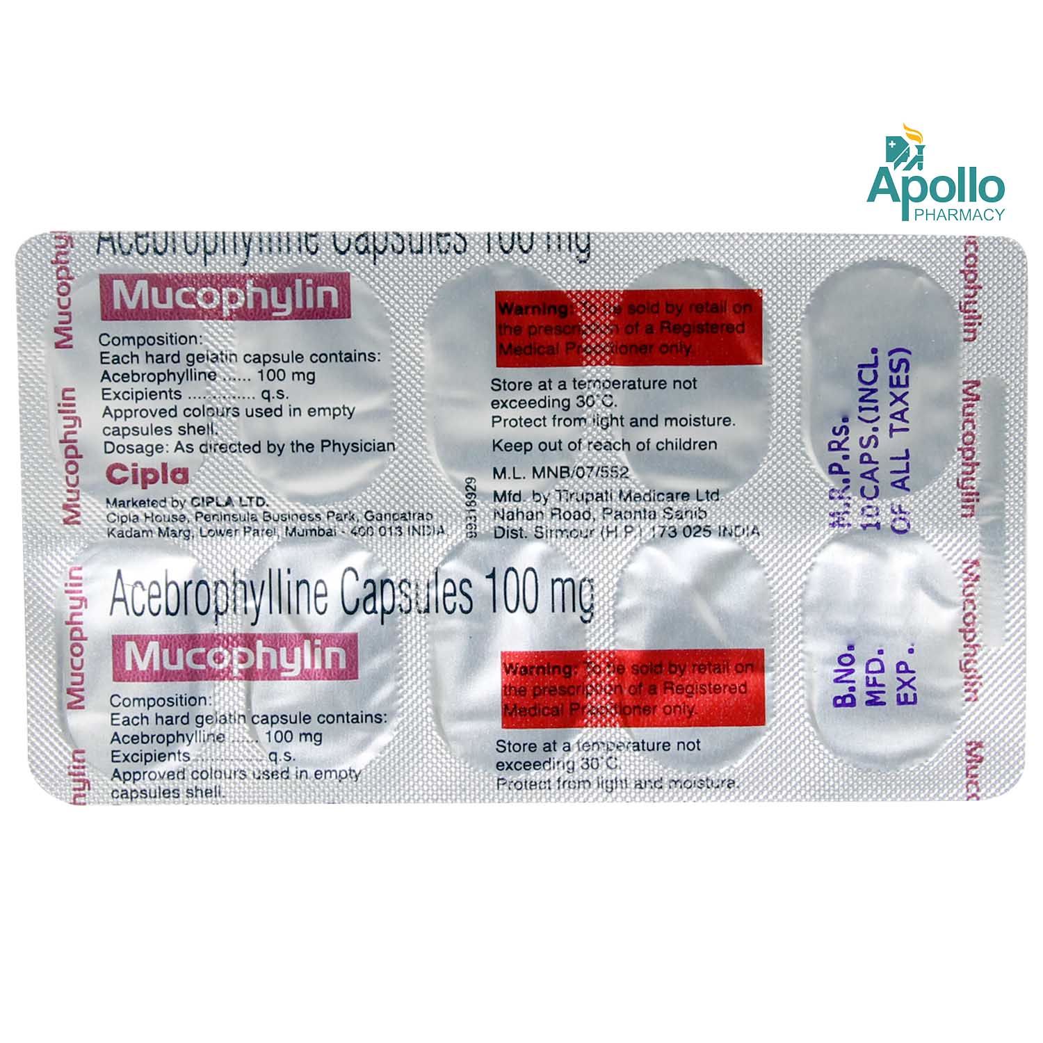 Mucophyline Capsule 10's, Pack of 10 CAPSULES Mucophyline Capsule 10's, Pack of 10 CAPSULES
