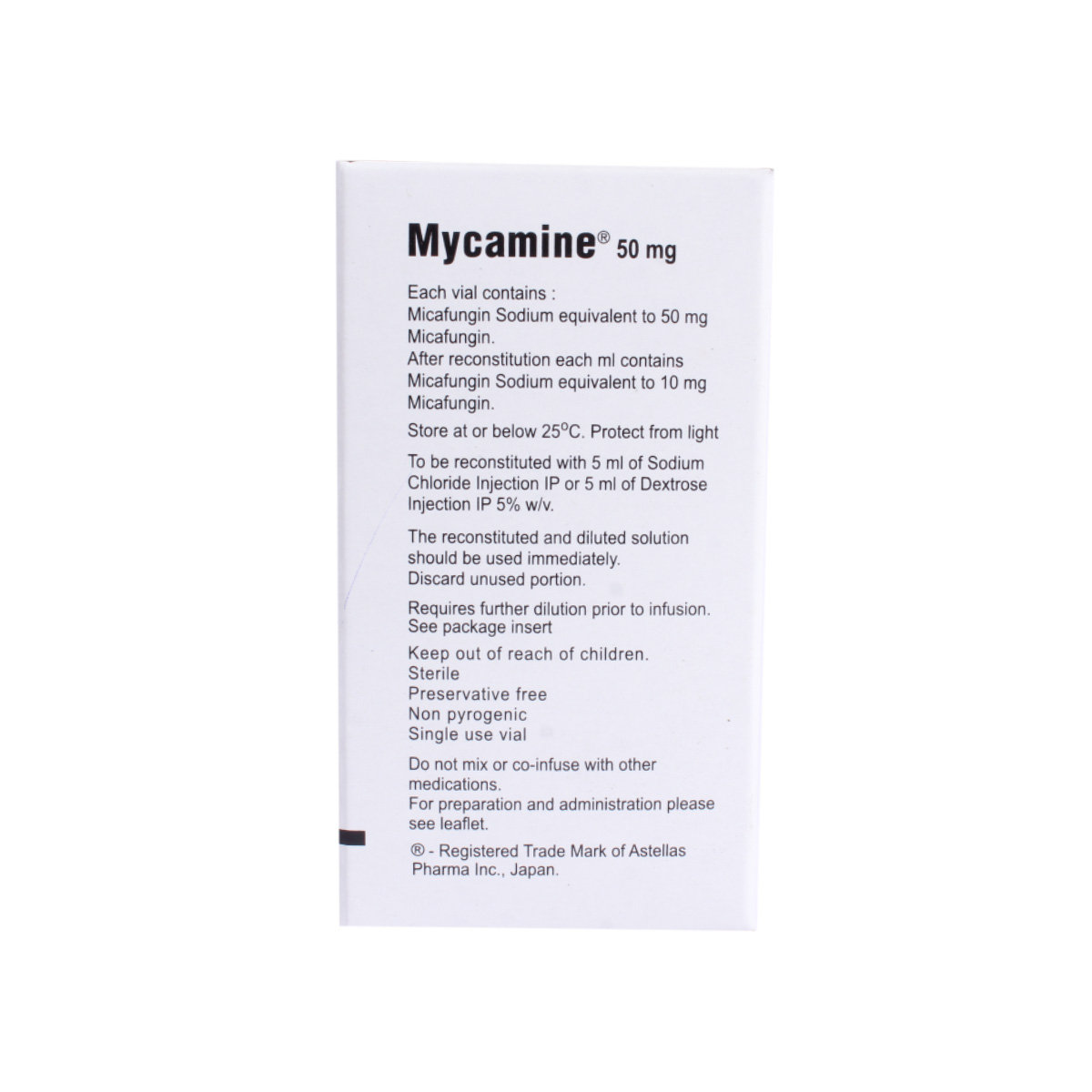 MYCAMINE I.V 50MG INJECTION, Pack of 1 INJECTION MYCAMINE I.V 50MG INJECTION, Pack of 1 INJECTION