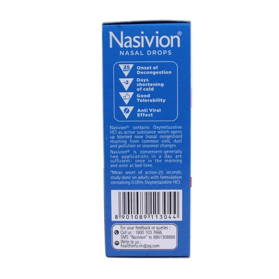 Nasivion Mini 0.01% Nasal Drops 10 ml, Pack of 1 Nasal Solution