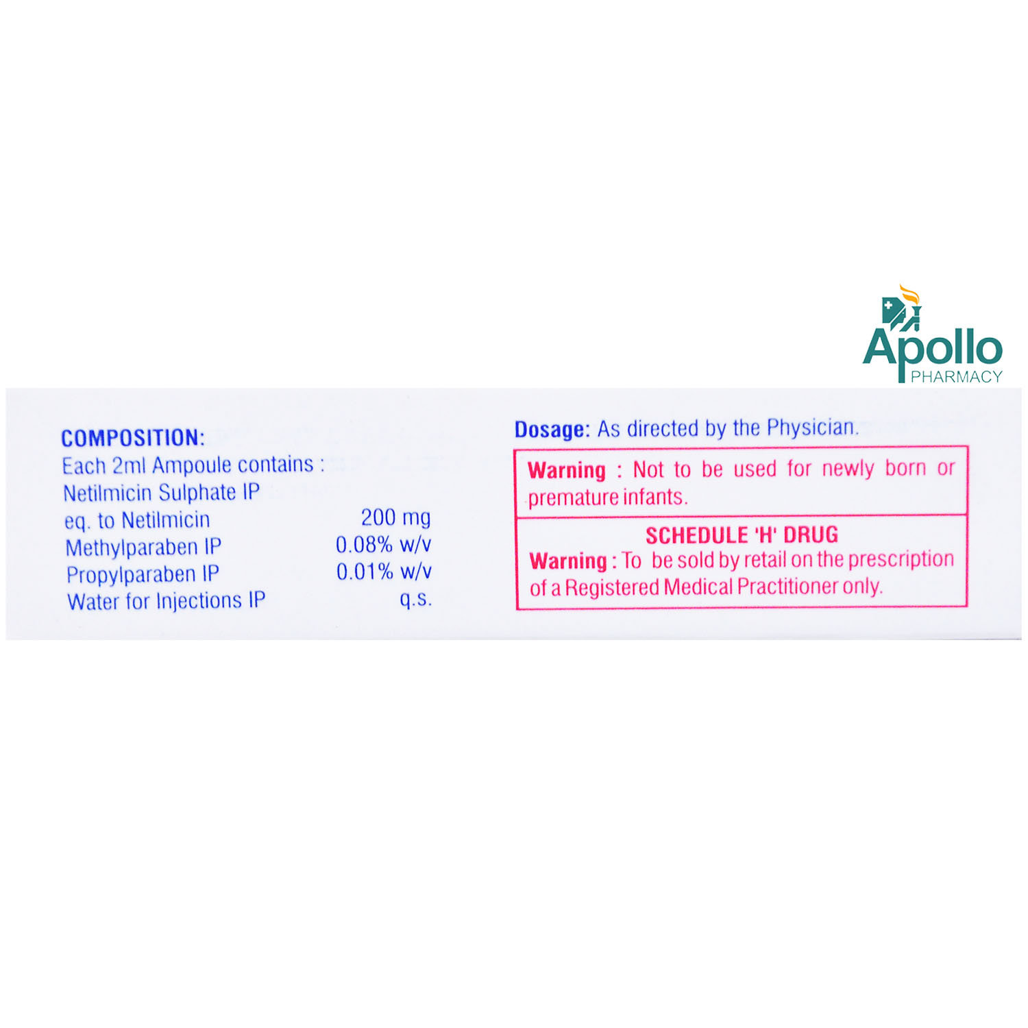 Netmicin-200 Injection 2 ml, Pack of 1 INJECTION Netmicin-200 Injection 2 ml, Pack of 1 INJECTION