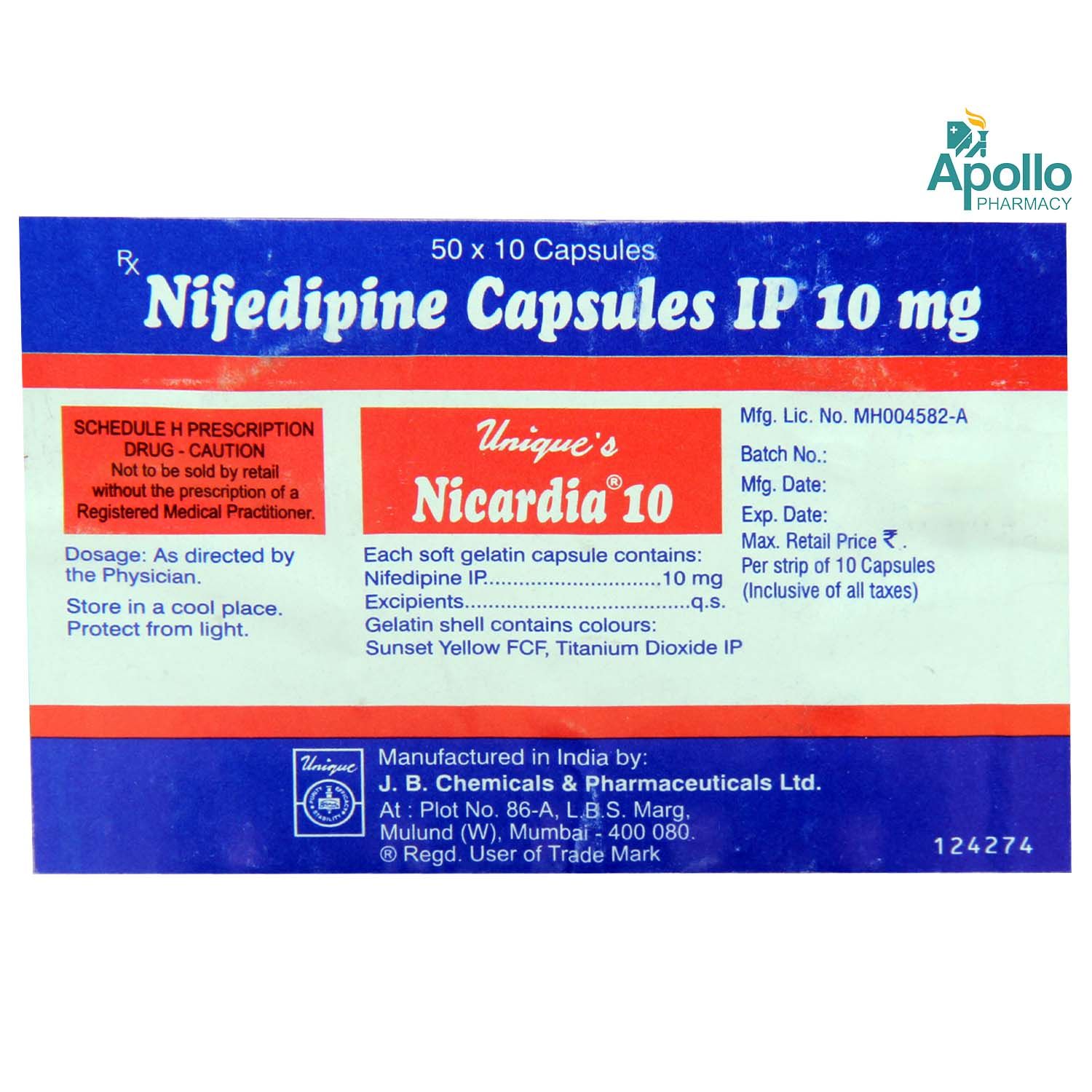 Buy Nicardia 10mg Capsule 10's Online