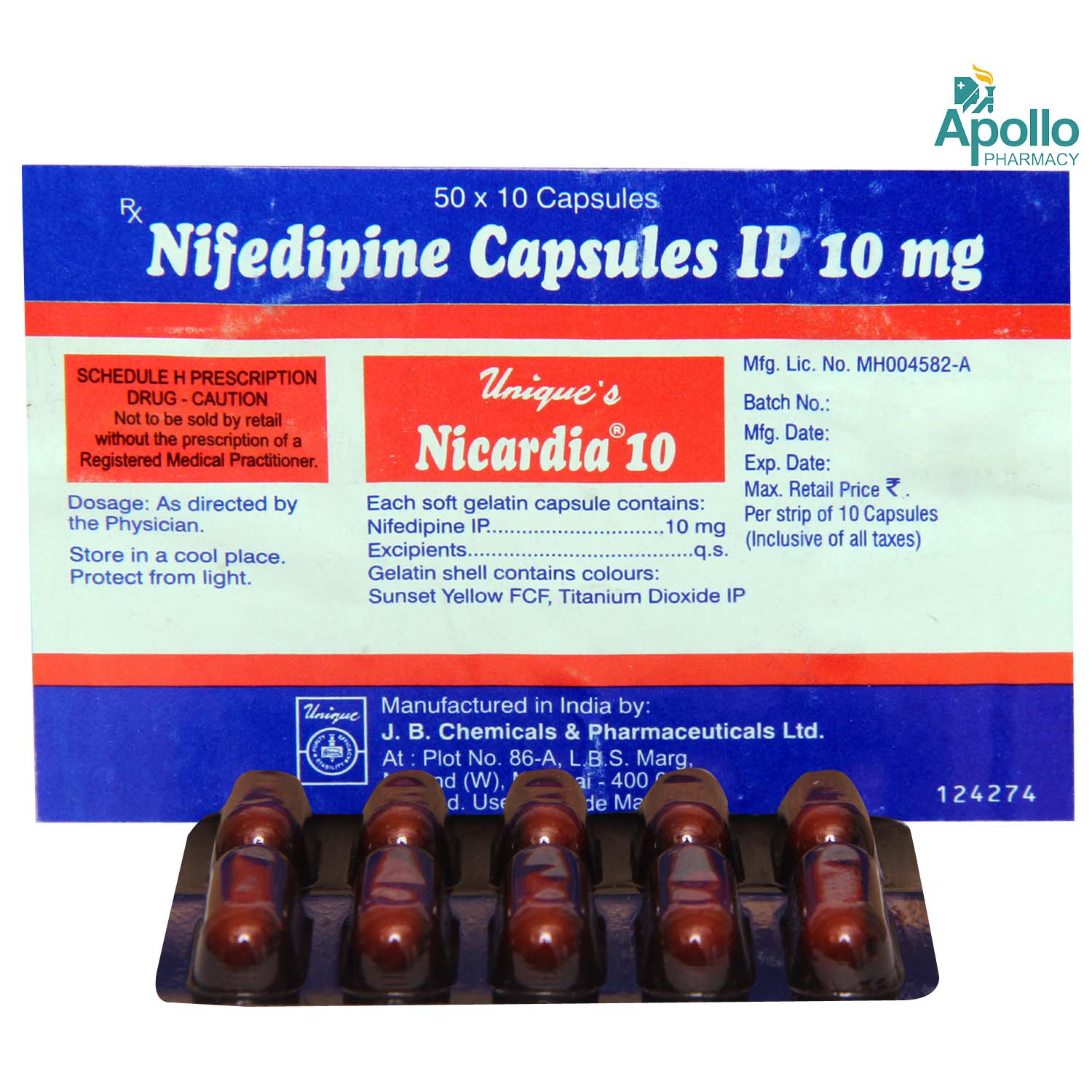 Nicardia 10mg Capsule 10's, Pack of 10 CAPSULES Nicardia 10mg Capsule 10's, Pack of 10 CAPSULES