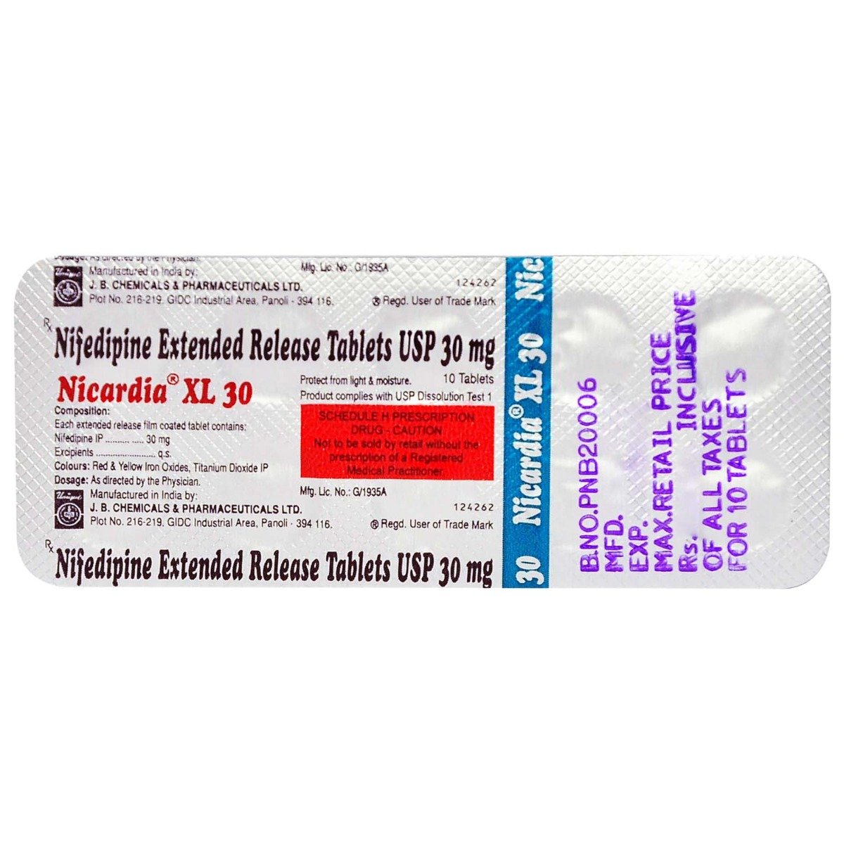 Nicardia XL 30 mg Tablet 10's, Pack of 10 TABLETS Nicardia XL 30 mg Tablet 10's, Pack of 10 TABLETS