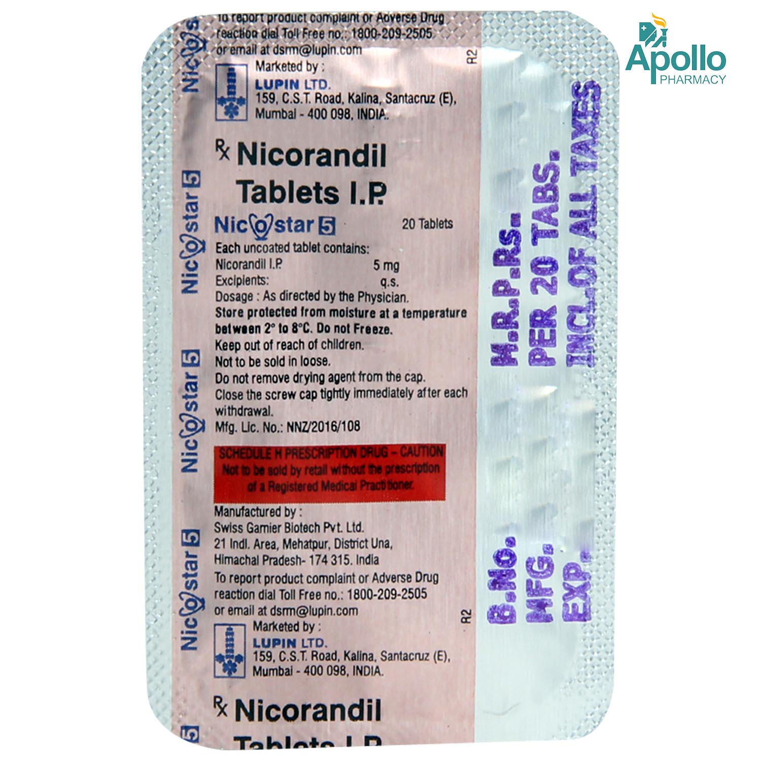 Nicostar 5 mg Tablet 20's, Pack of 1 TABLET Nicostar 5 mg Tablet 20's, Pack of 1 TABLET