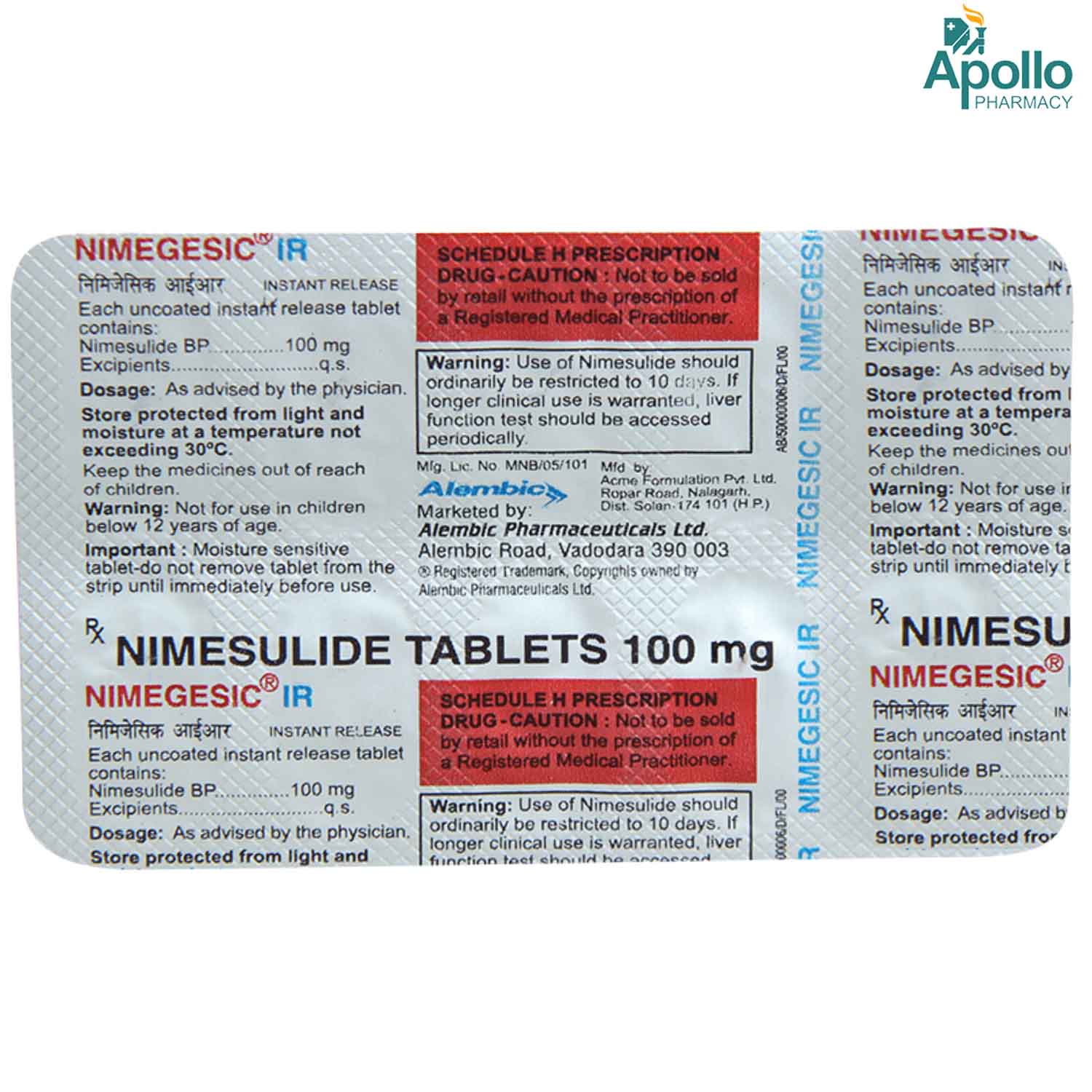 Nimegesic IR 100 mg Tablet 10's, Pack of 10 TabletS Nimegesic IR 100 mg Tablet 10's, Pack of 10 TabletS