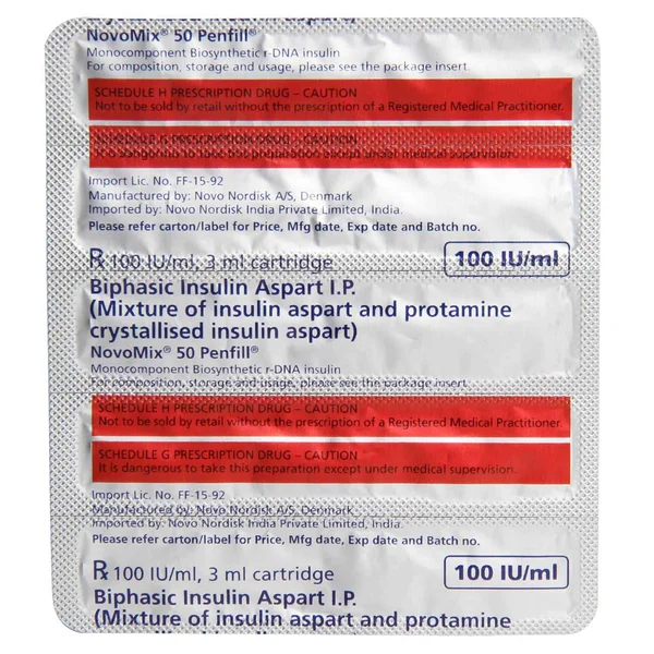 Novomix 50 100IU/ml Penfill 3ml, Pack of 1 INJECTION