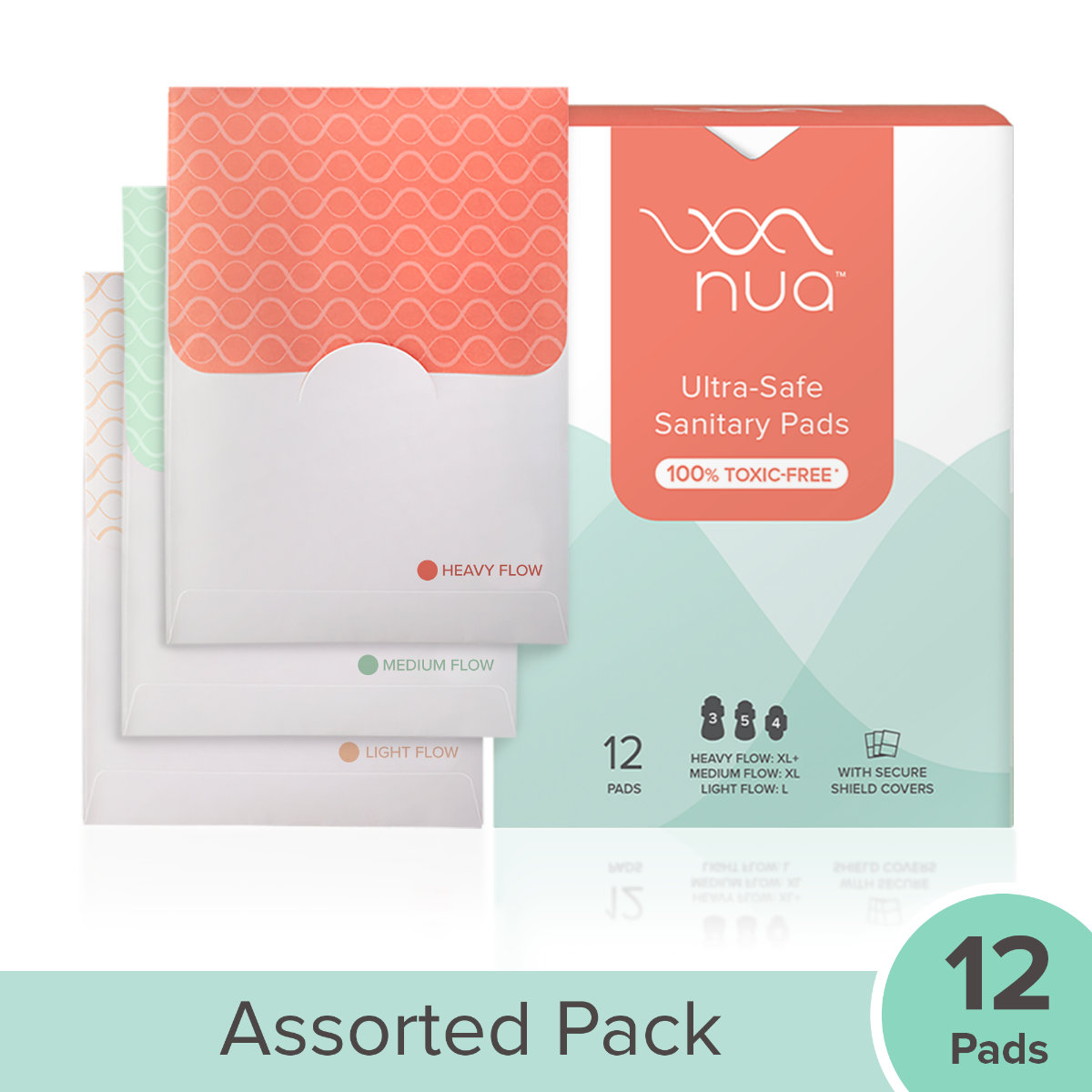 Nua Ultra-Safe Sanitary Pads with Security Shield Covers, 12 Count (3XL+, 5XL, 4L), Pack of 1 Nua Ultra-Safe Sanitary Pads with Security Shield Covers, 12 Count (3XL+, 5XL, 4L), Pack of 1