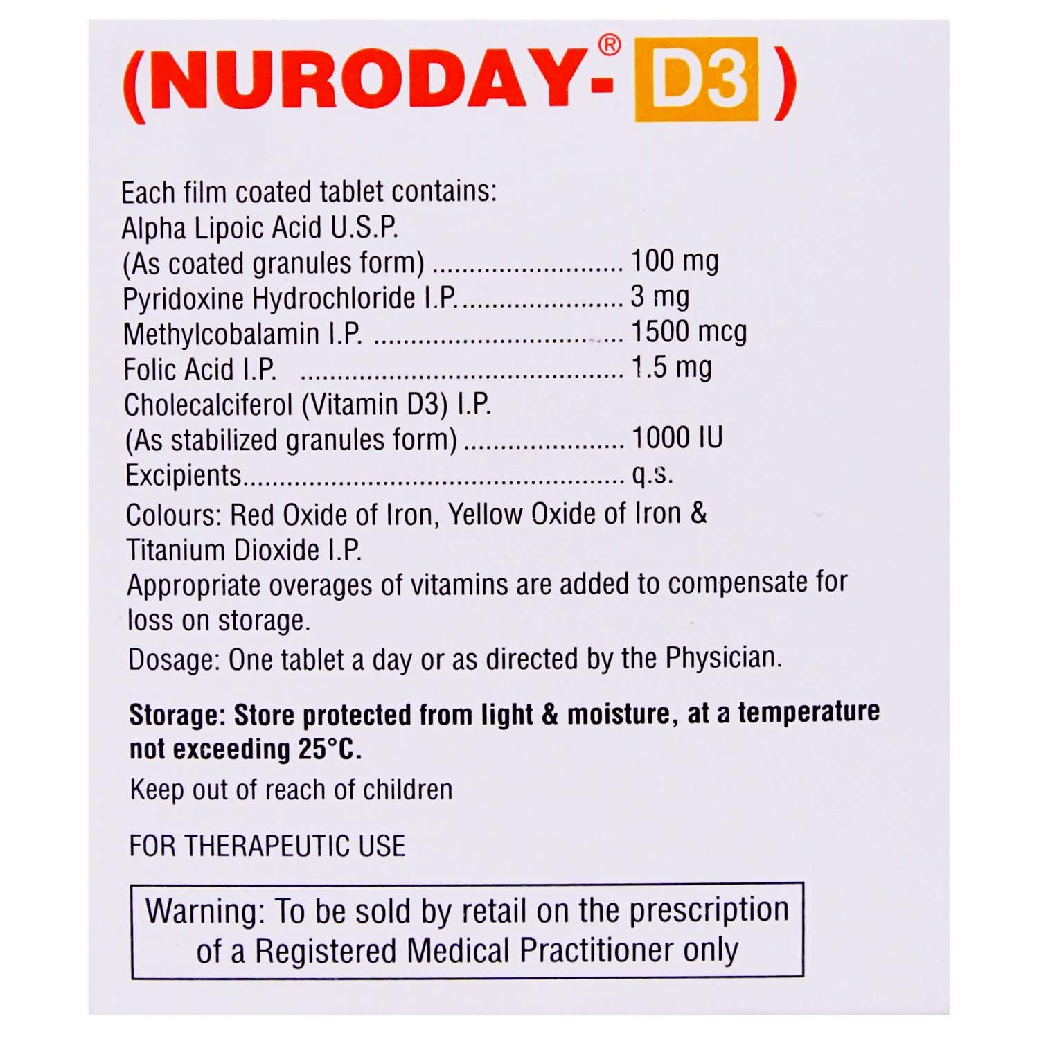 Nuroday-D3 Tablet 10's, Pack of 10 TABLETS Nuroday-D3 Tablet 10's, Pack of 10 TABLETS