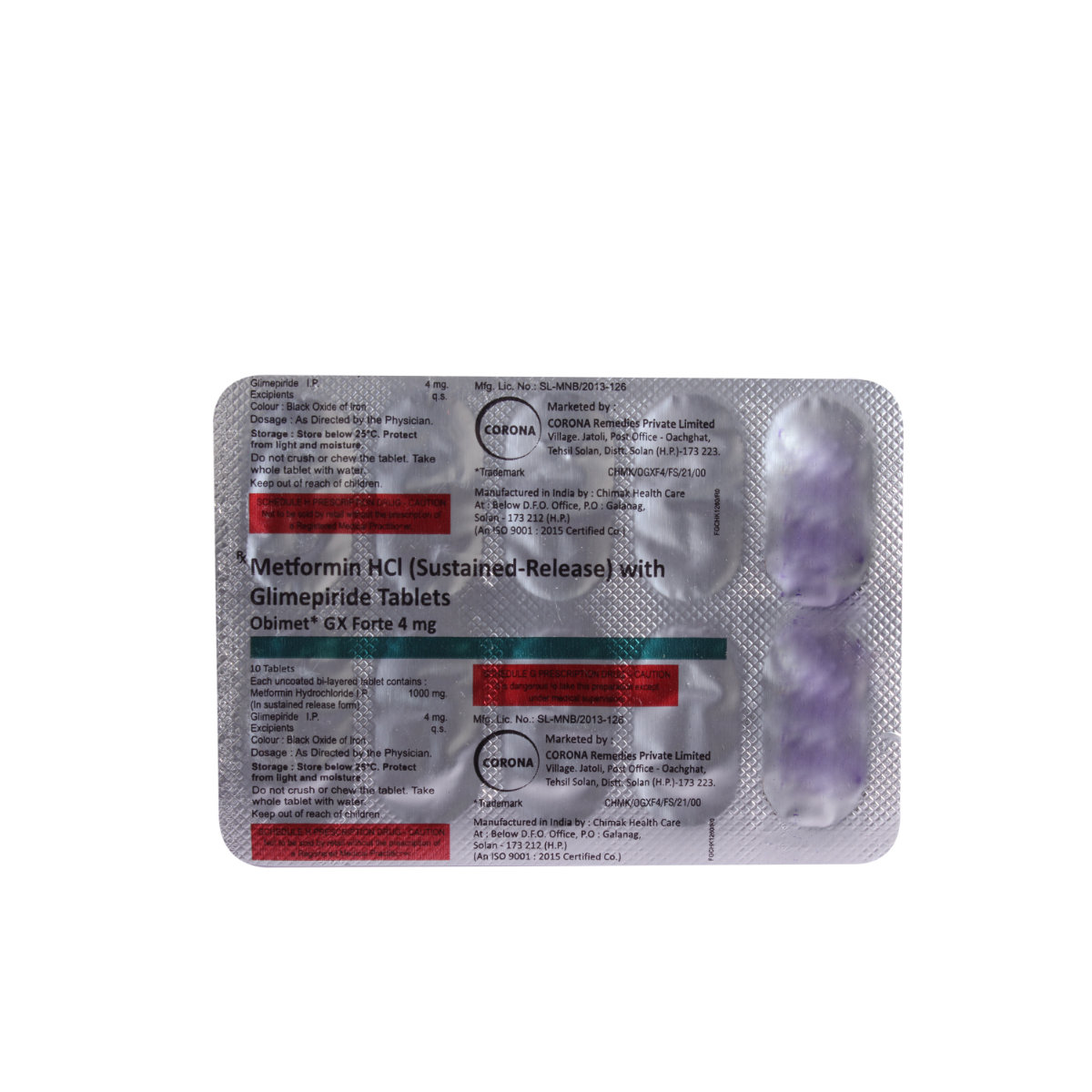 Obimet GX Forte 4 mg Tablet 10's, Pack of 10 TabletS Obimet GX Forte 4 mg Tablet 10's, Pack of 10 TabletS