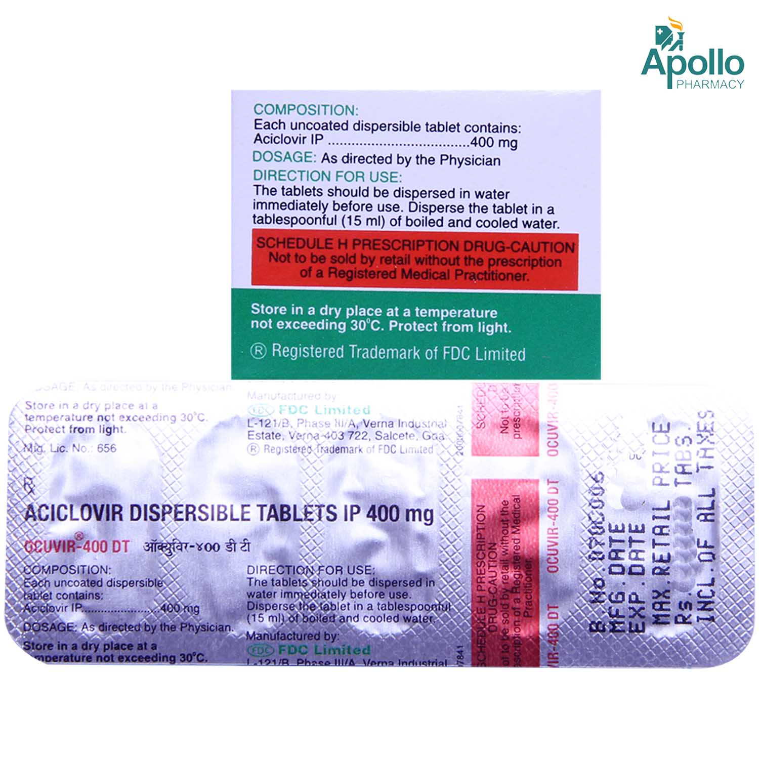 Ocuvir-400 DT Tablet 5's, Pack of 5 TABLETS Ocuvir-400 DT Tablet 5's, Pack of 5 TABLETS