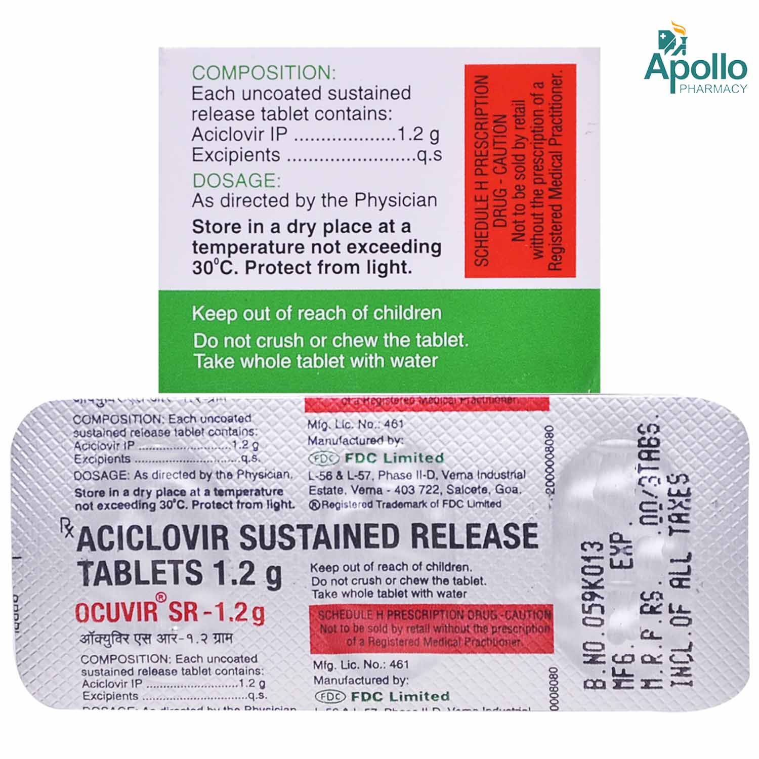 Ocuvir SR-1.2 gm Tablet 3's, Pack of 3 TabletS Ocuvir SR-1.2 gm Tablet 3's, Pack of 3 TabletS