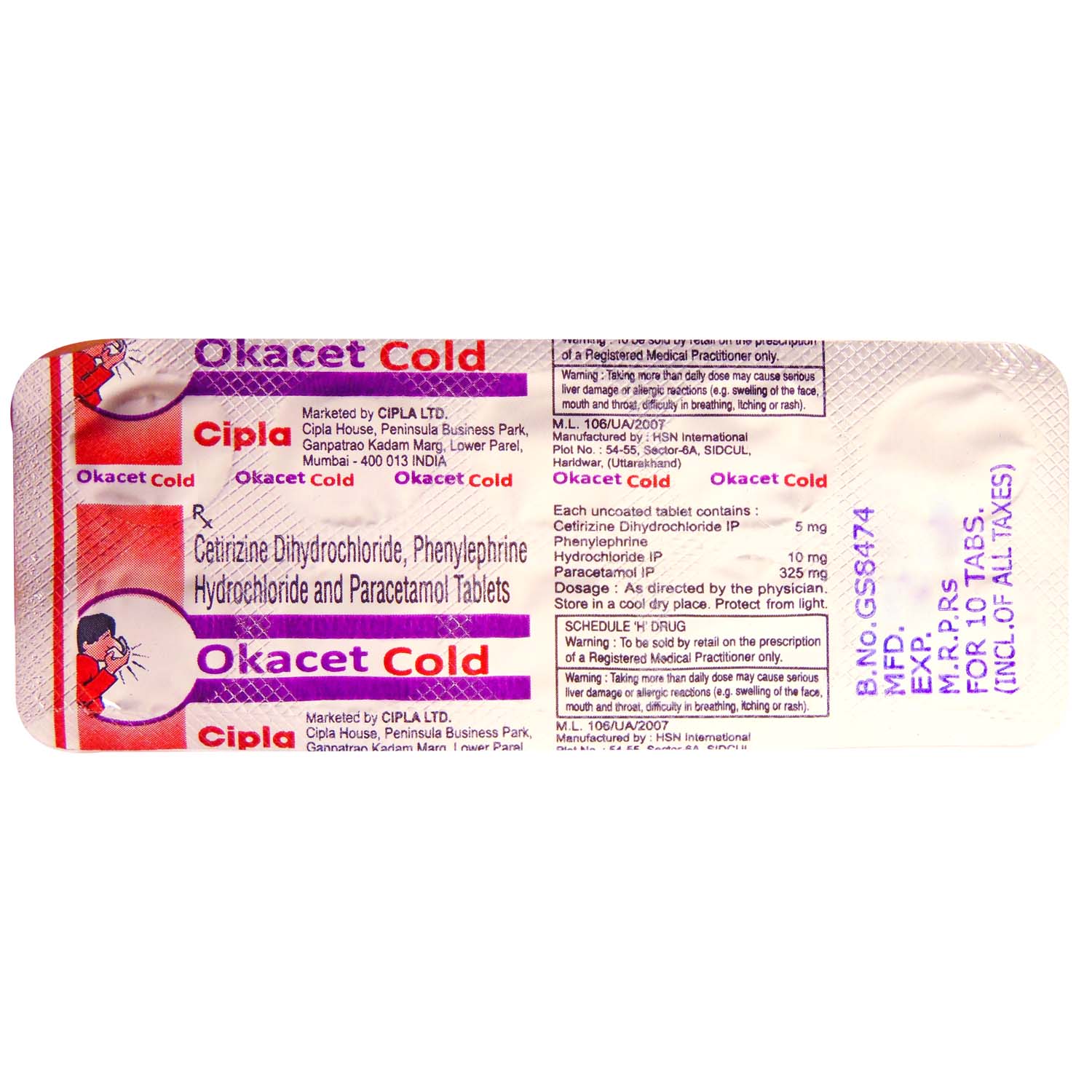 Okacet Cold Tablet 10's, Pack of 10 TABLETS Okacet Cold Tablet 10's, Pack of 10 TABLETS