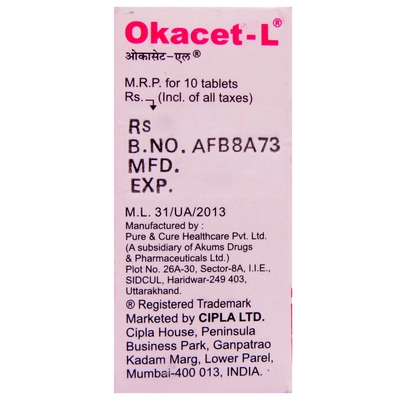 Okacet L Tablet 10's, Pack of 10 TABLETS