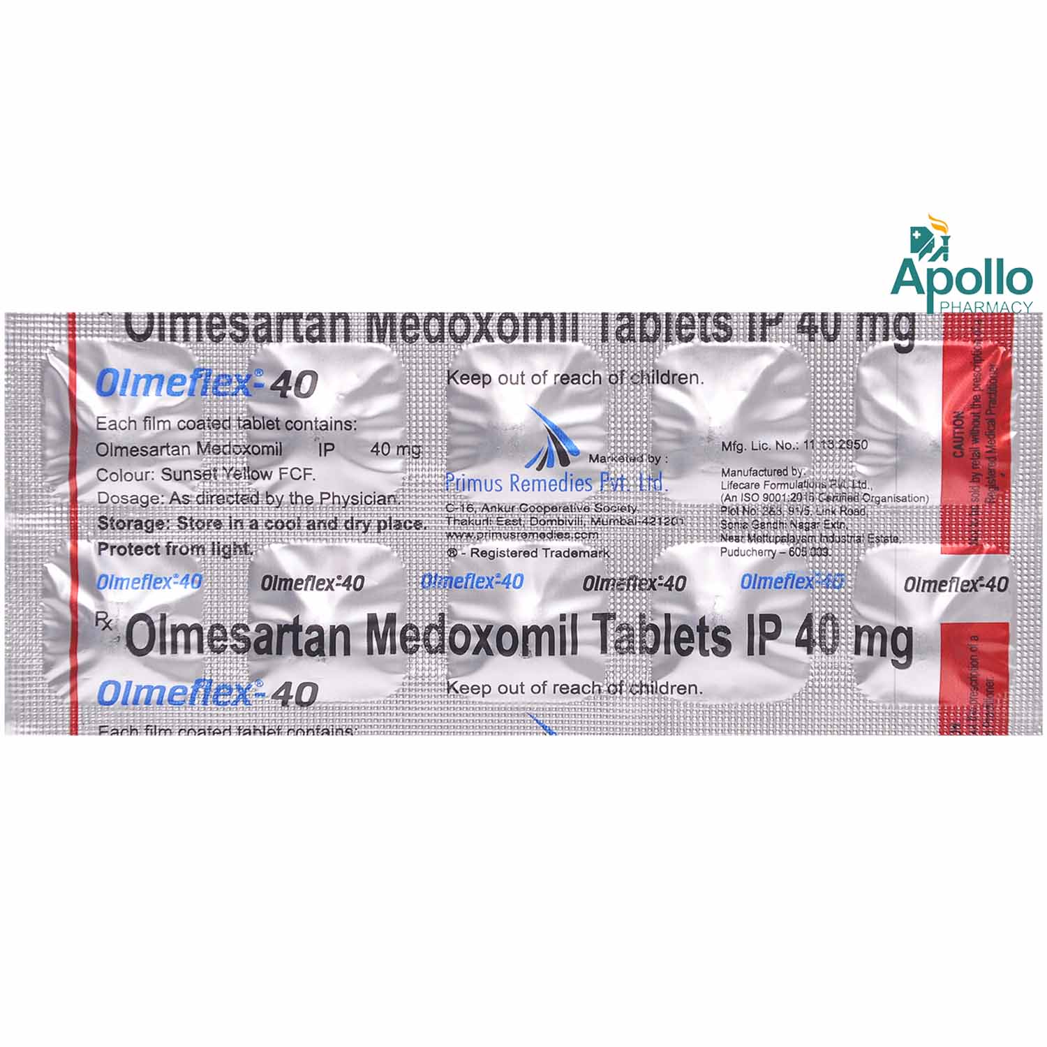 OLMEFLEX 40MG TABLET, Pack of 10 TABLETS OLMEFLEX 40MG TABLET, Pack of 10 TABLETS