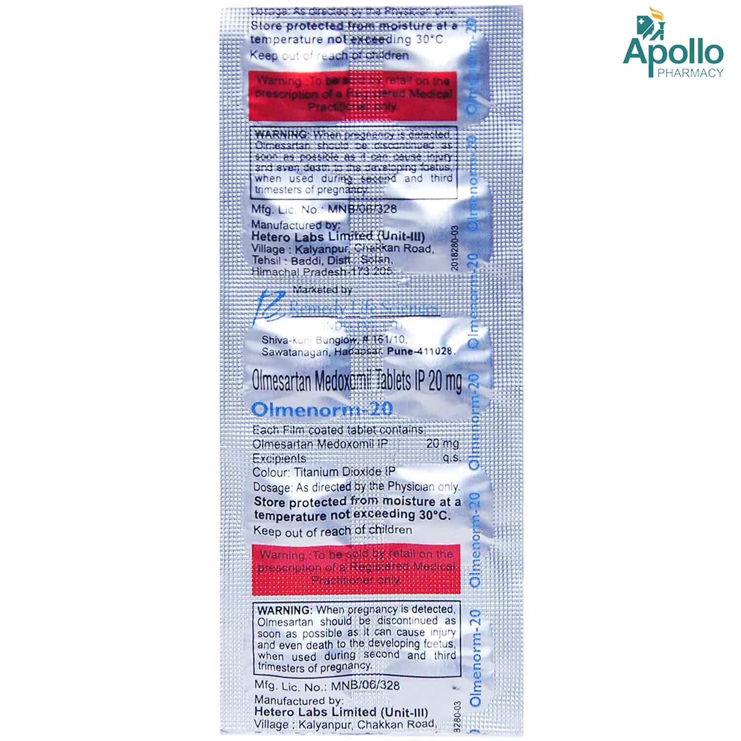 OLMENORM 20MG TABLET, Pack of 10 TABLETS OLMENORM 20MG TABLET, Pack of 10 TABLETS