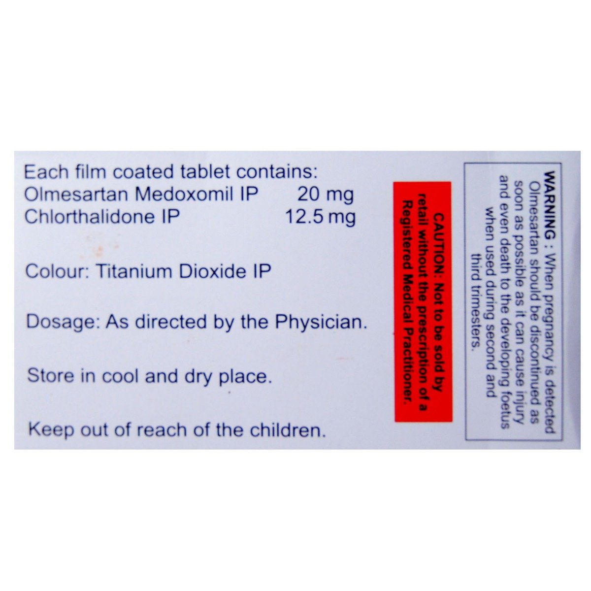 Olmesar CH 20 mg/12.5 mg Tablet 15's, Pack of 15 TabletS Olmesar CH 20 mg/12.5 mg Tablet 15's, Pack of 15 TabletS